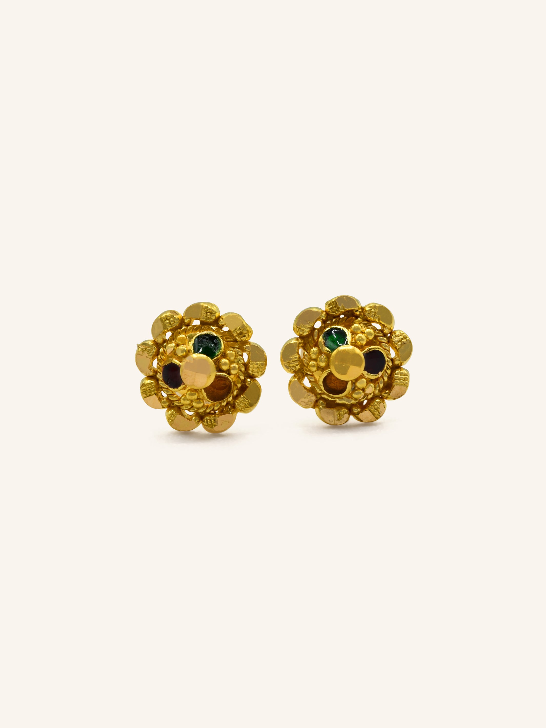 22ct Gold Minakari Stud Earrings 1.92 GMS - Roop Darshan