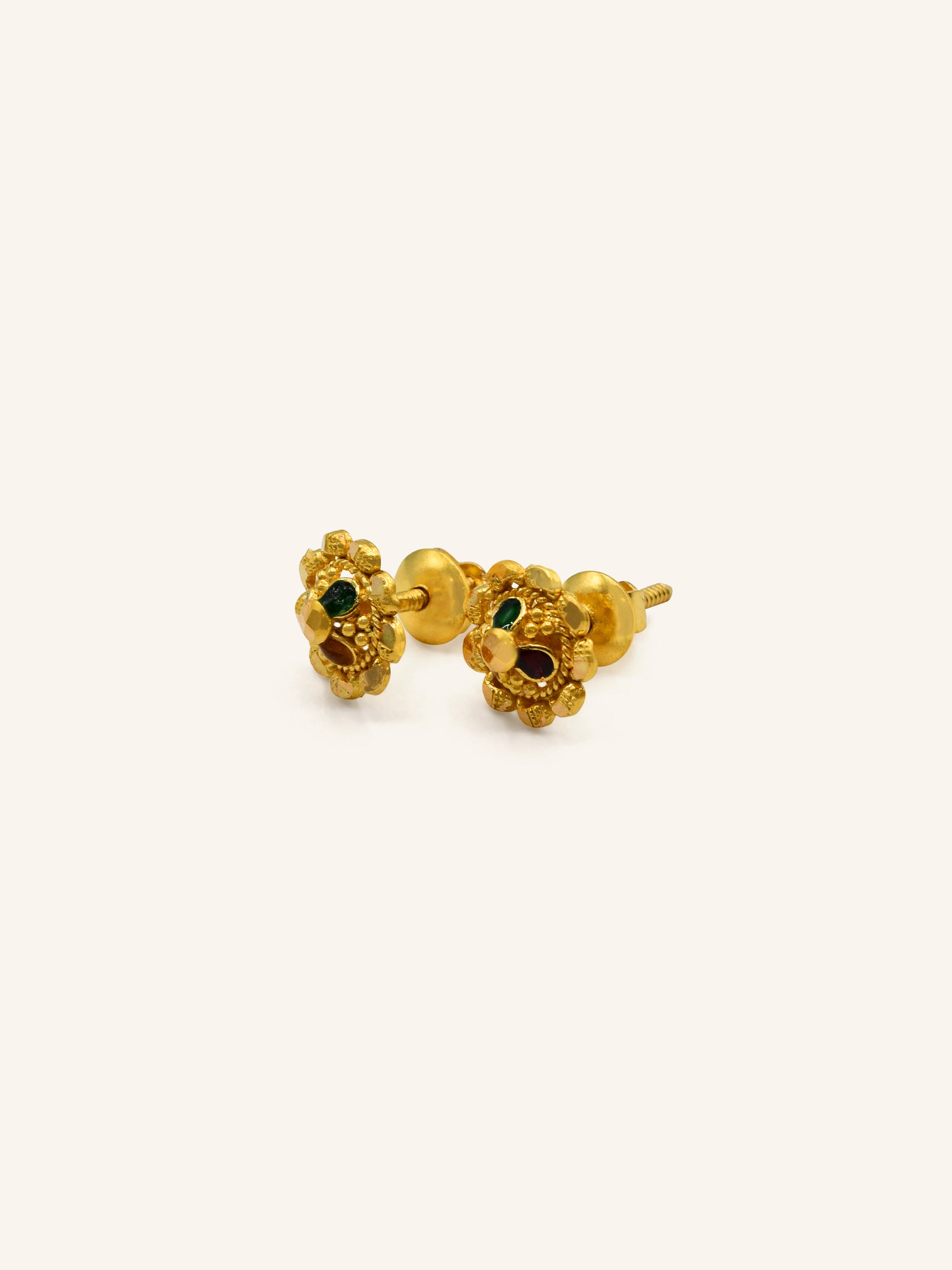 22ct Gold Minakari Stud Earrings 1.92 GMS - Roop Darshan