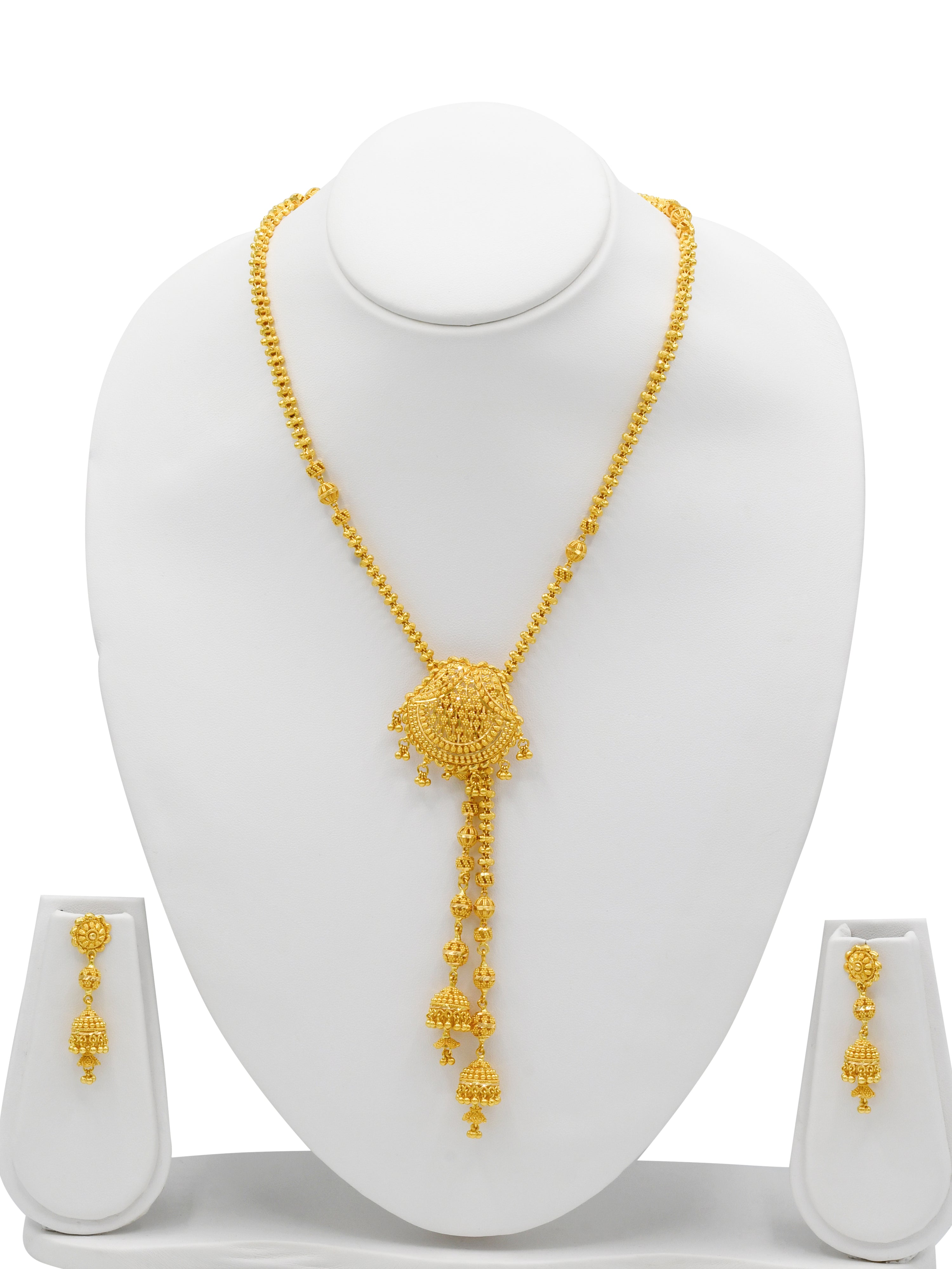 22ct Gold Ball Ganga Jamna Necklace Set - Roop Darshan