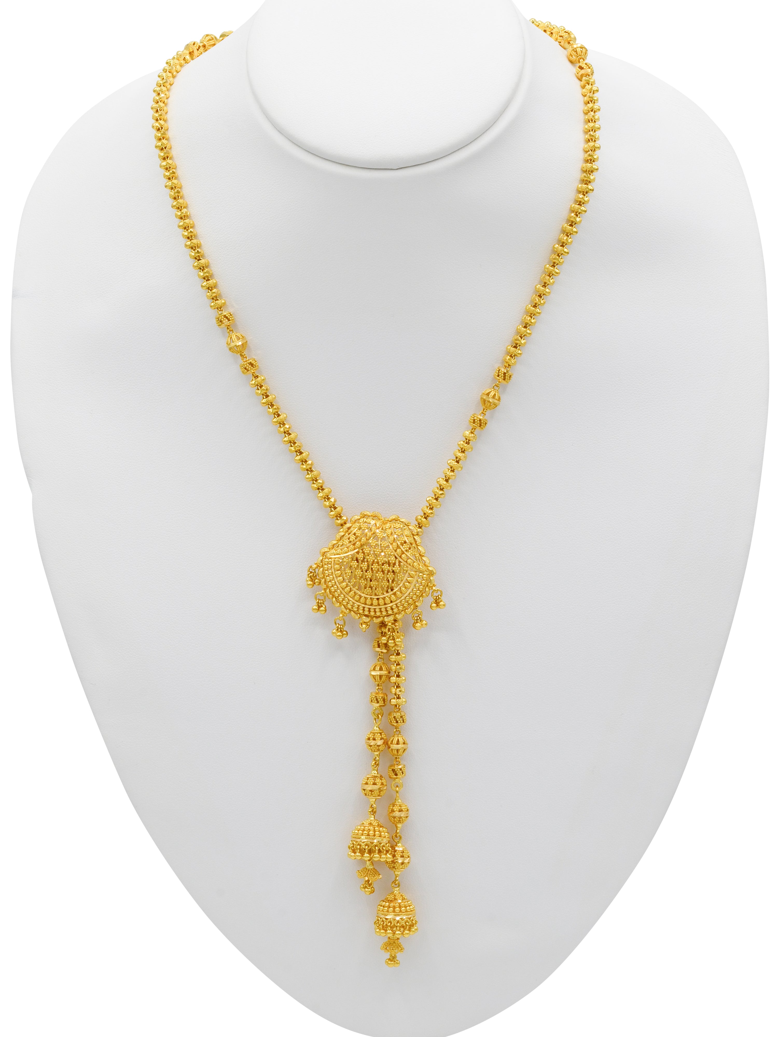 22ct Gold Ball Ganga Jamna Necklace Set - Roop Darshan