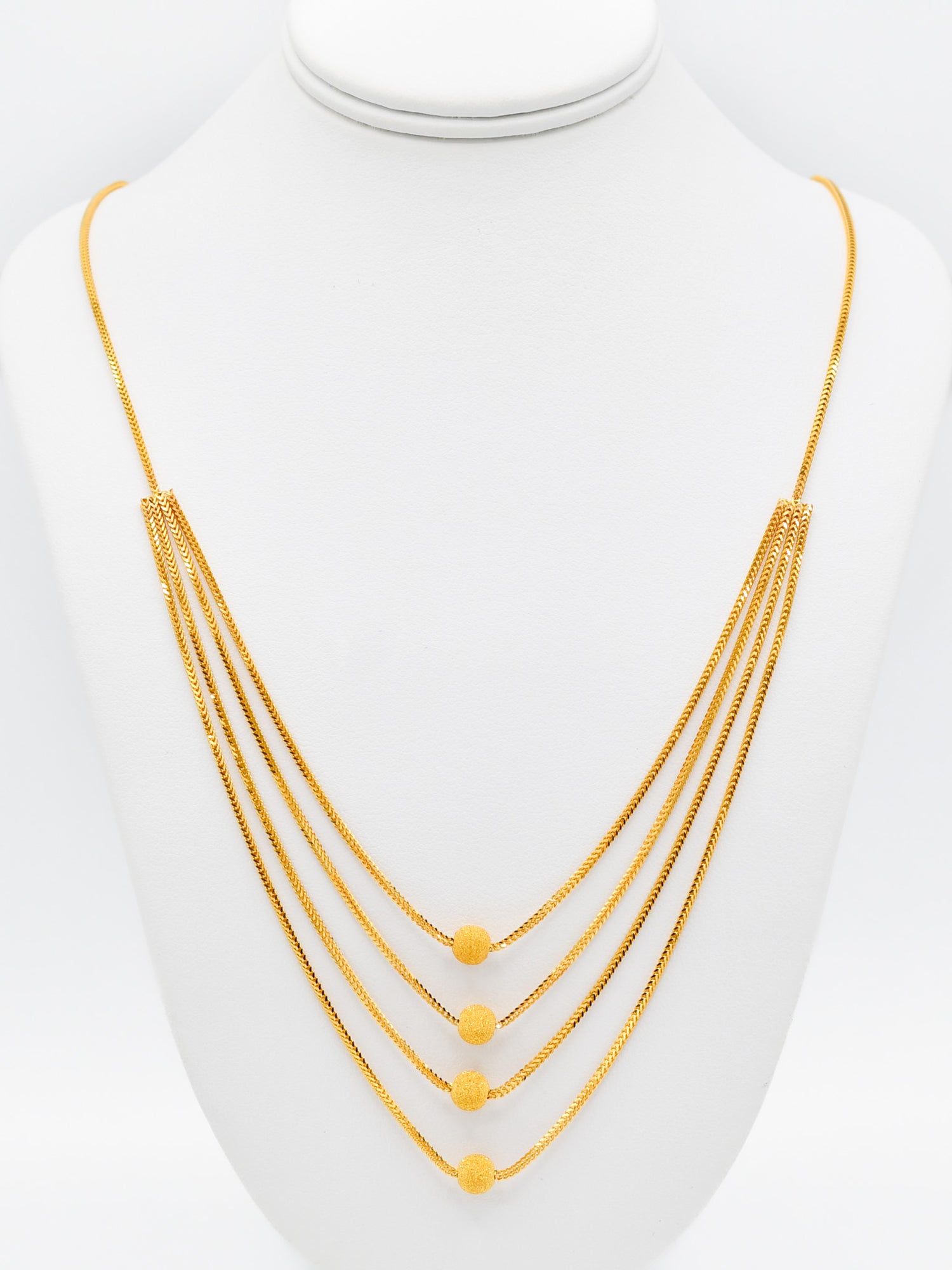 22ct Gold Ball 4 Row Necklace Set - Roop Darshan
