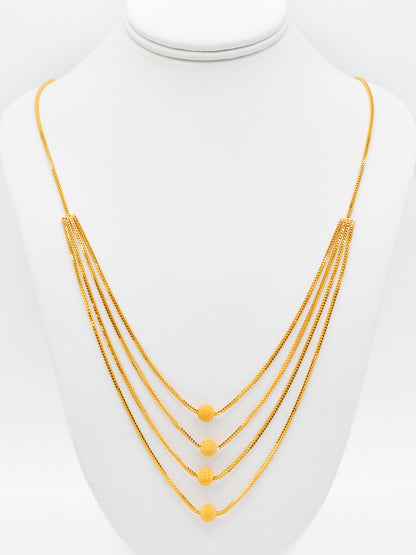 22ct Gold Ball 4 Row Necklace Set - Roop Darshan