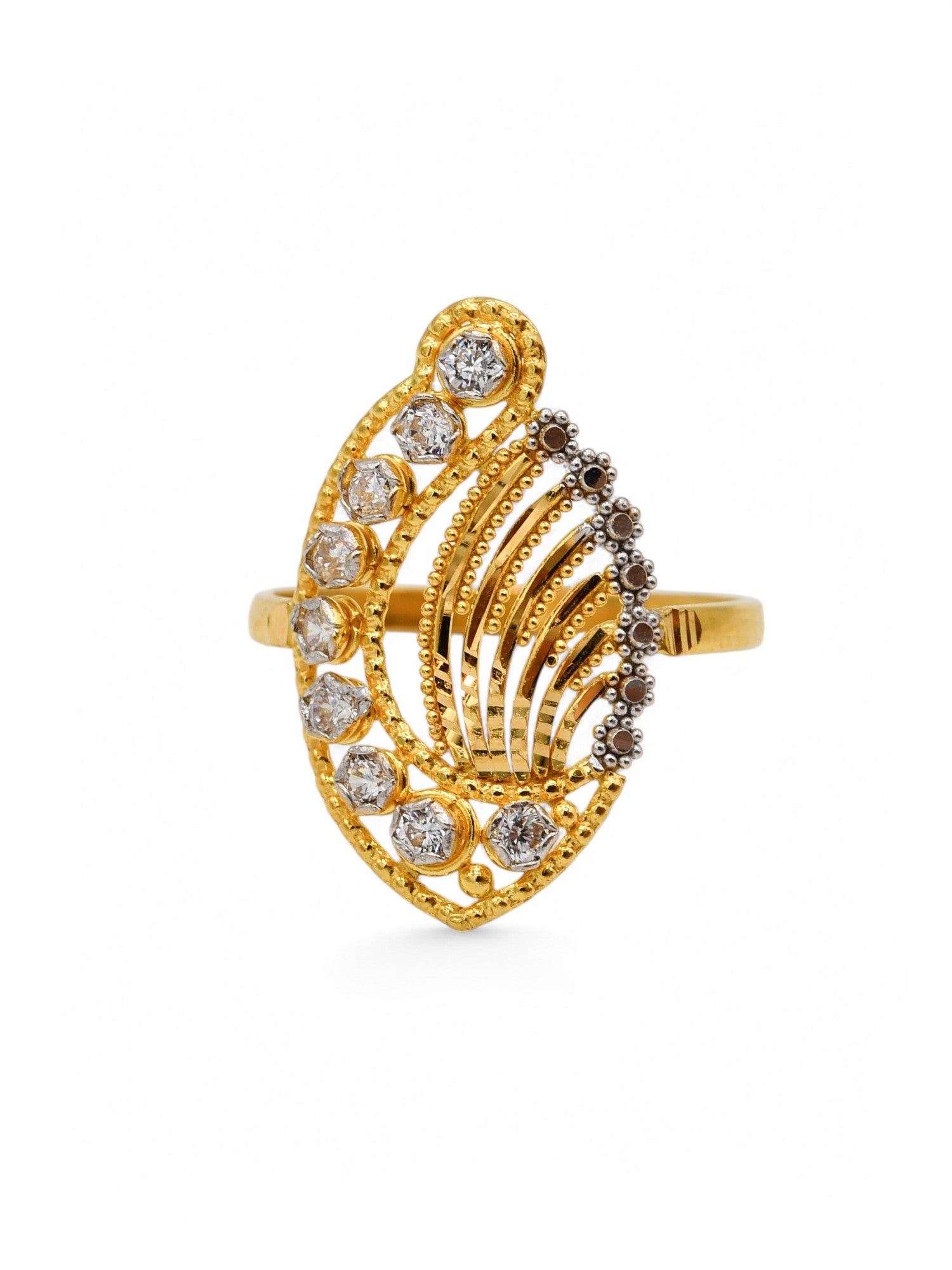 22ct Gold CZ Two Tone Ladies Ring - Roop Darshan
