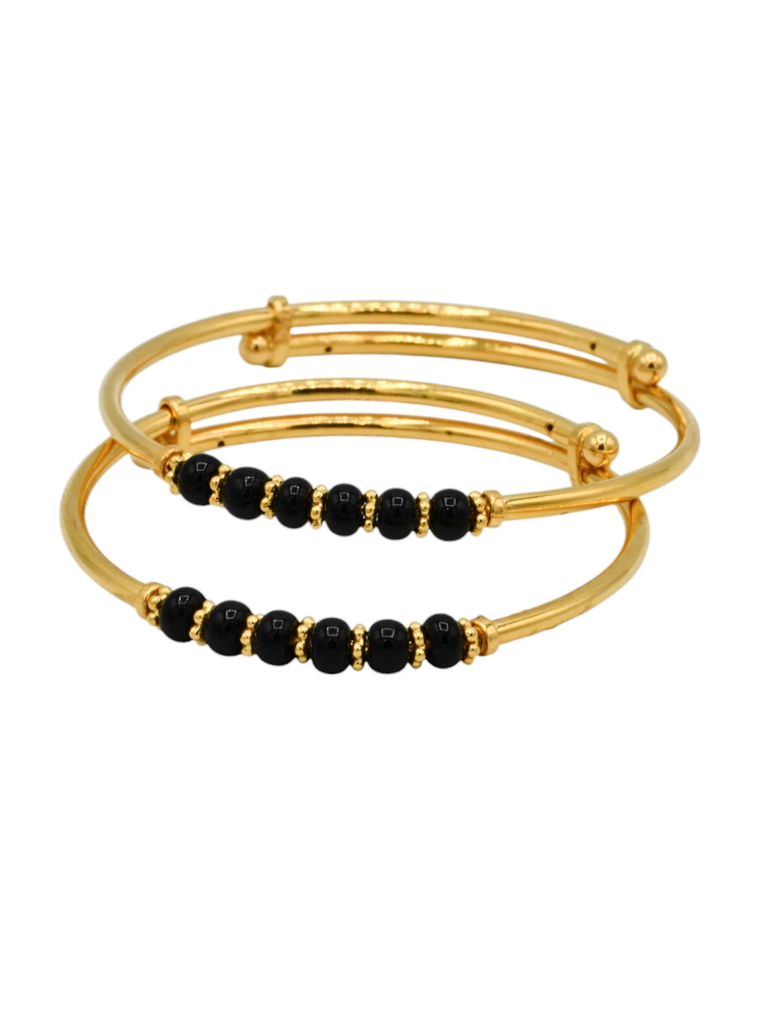 22ct Gold Black Beads Adjustable Pair Baby Bangle
