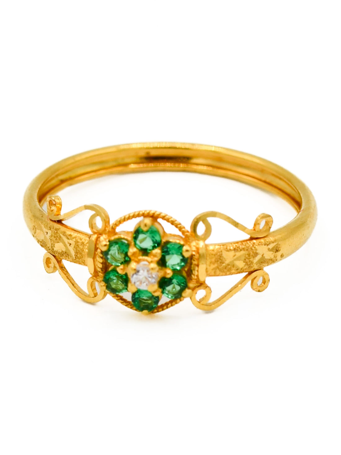 22ct Gold Green CZ Ladies Ring - Roop Darshan