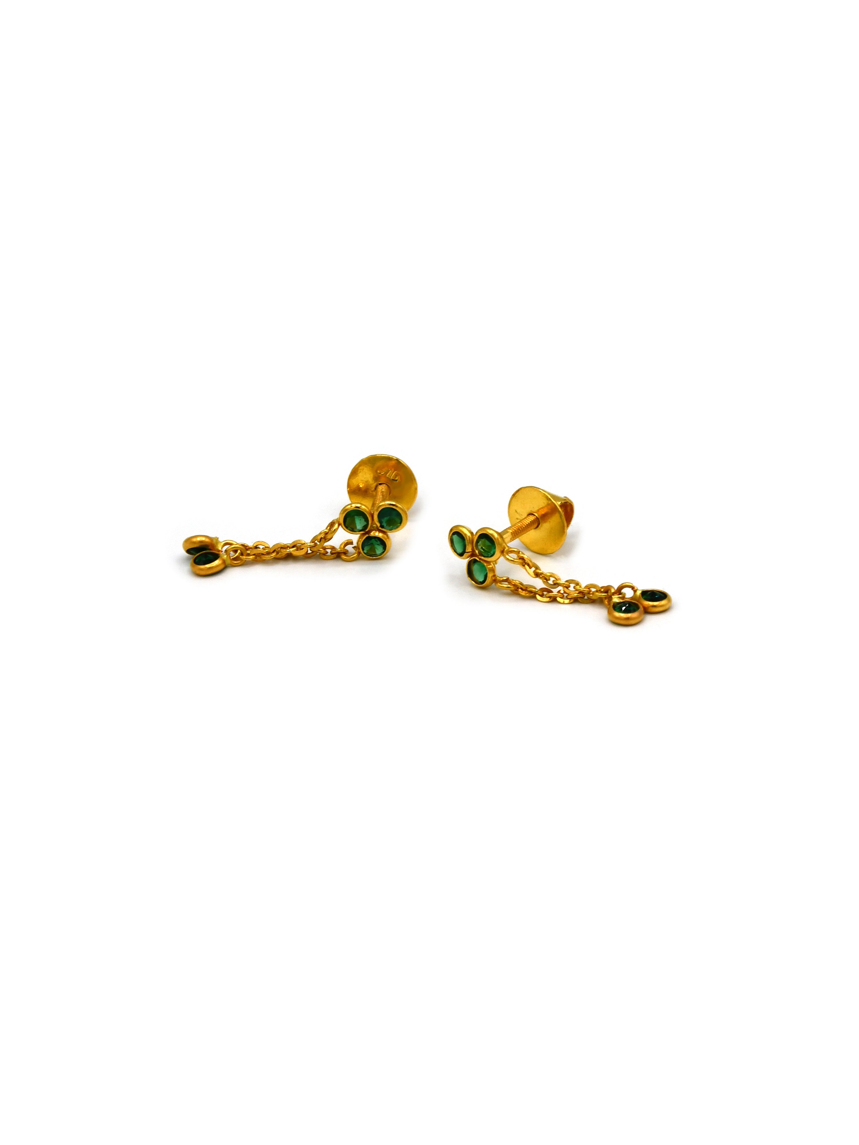 22ct Gold Green CZ Earrings - Roop Darshan