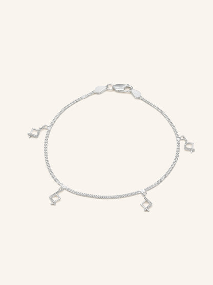 925 Sterling Silver CZ 1 Piece Anklet 27 cm