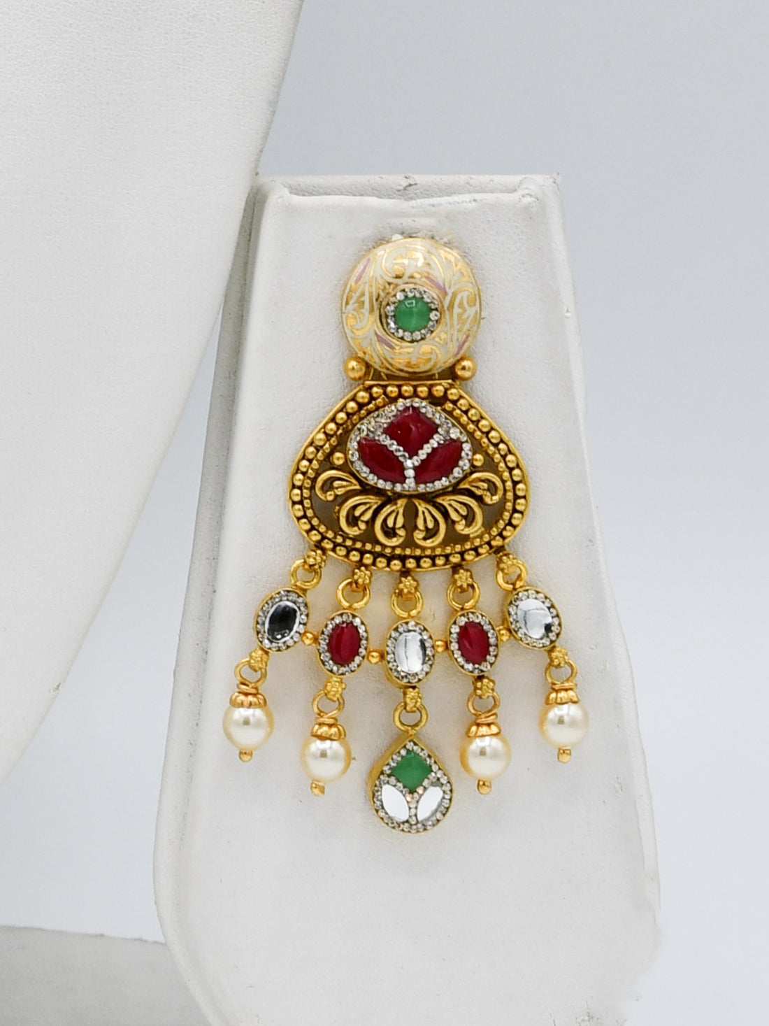 22ct Gold Antique Pearl Kundan Long Necklace Set