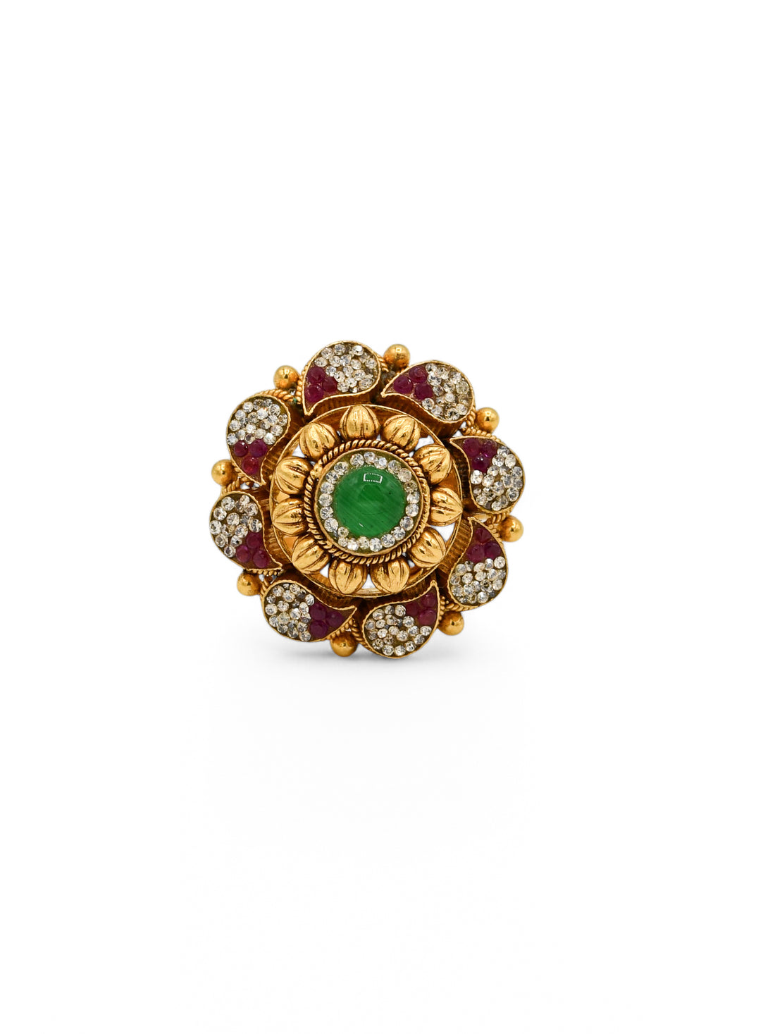 22ct Gold Antique Pearl Kundan Long Adjustable Ring
