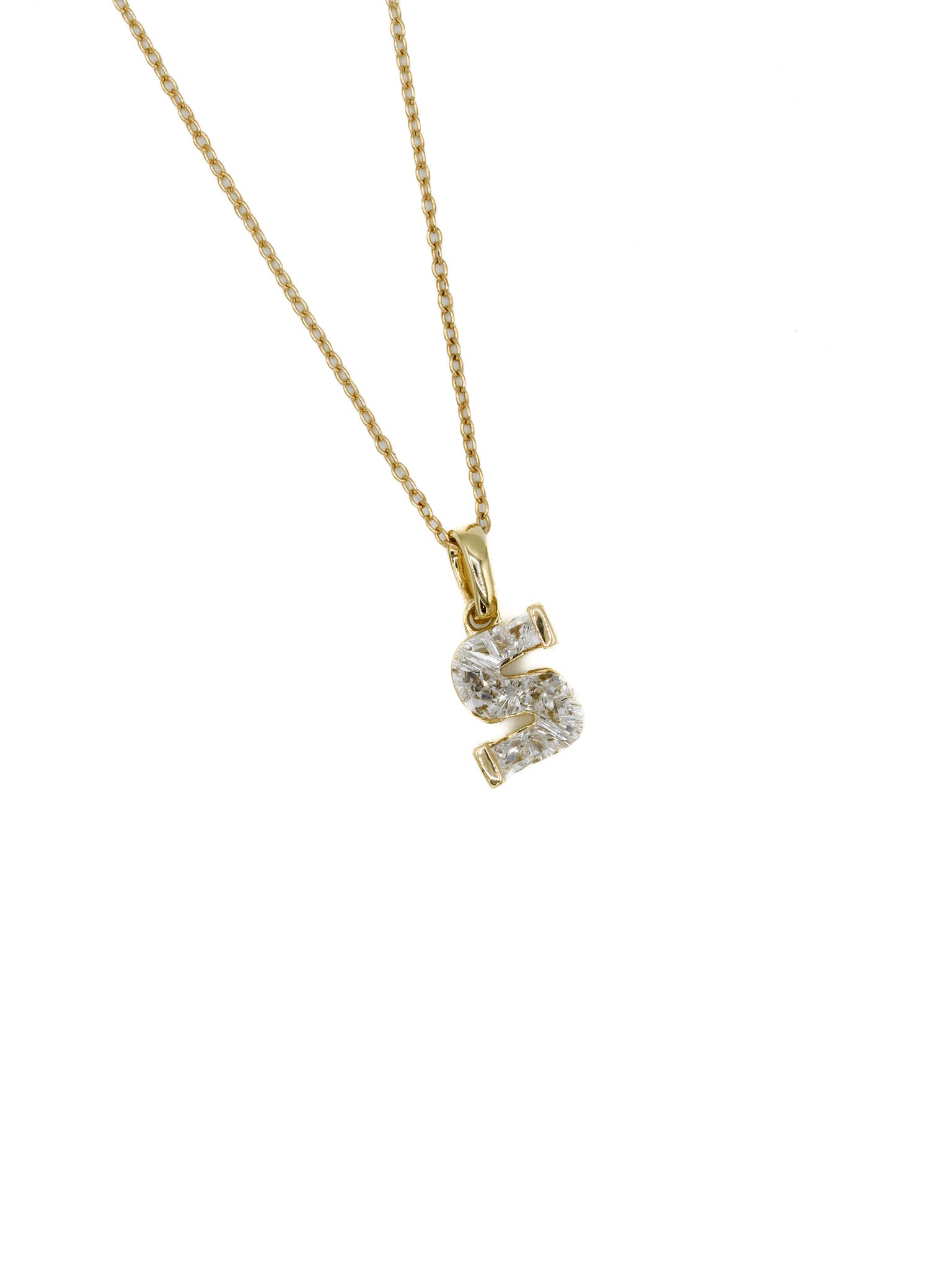 9K Yellow Gold Single Stone Initial "S" Pendant - Roop Darshan