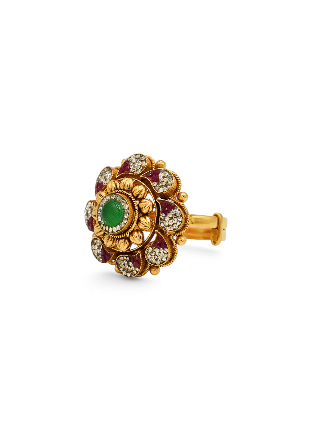 22ct Gold Antique Pearl Kundan Long Adjustable Ring