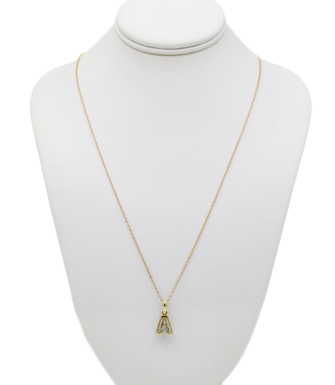 9K Yellow Gold Single Stone Initial "A" Pendant on Chain