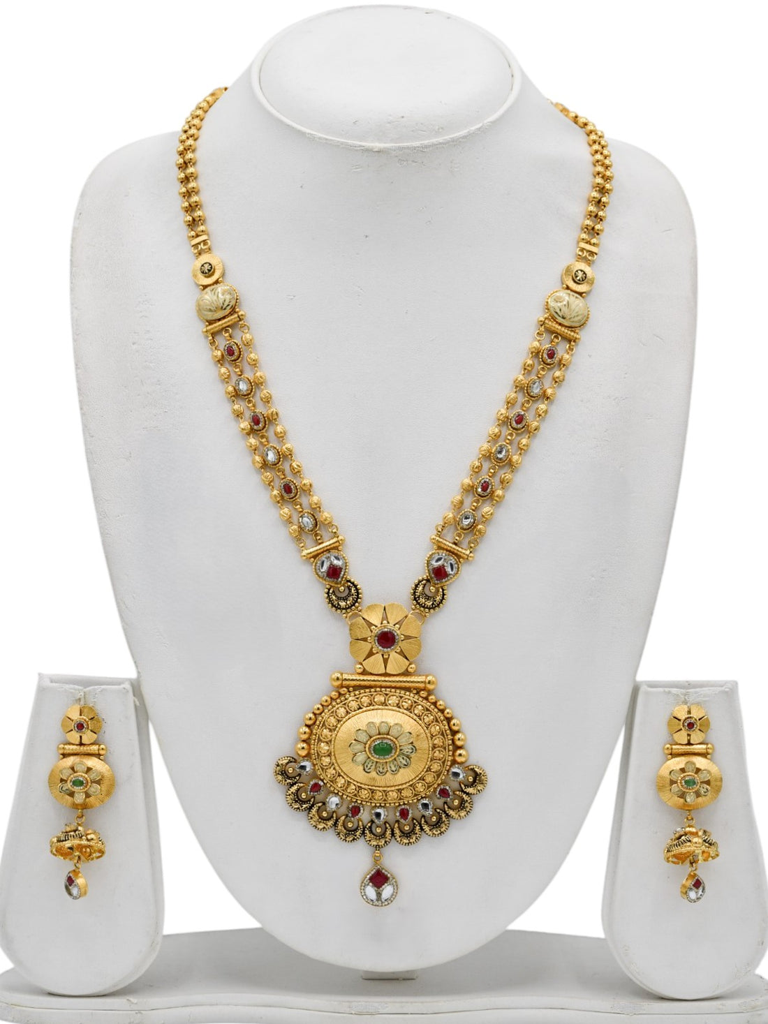 22ct Gold Antique Pearl Kundan Long Necklace Set