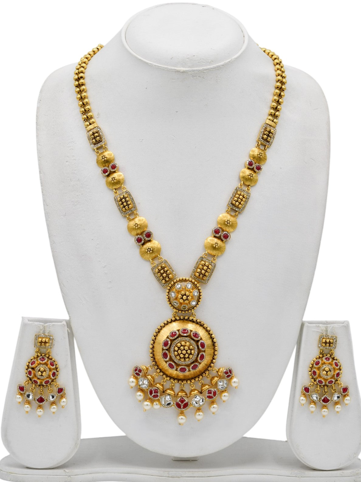 22ct Gold Antique Pearl Kundan Long Necklace Set