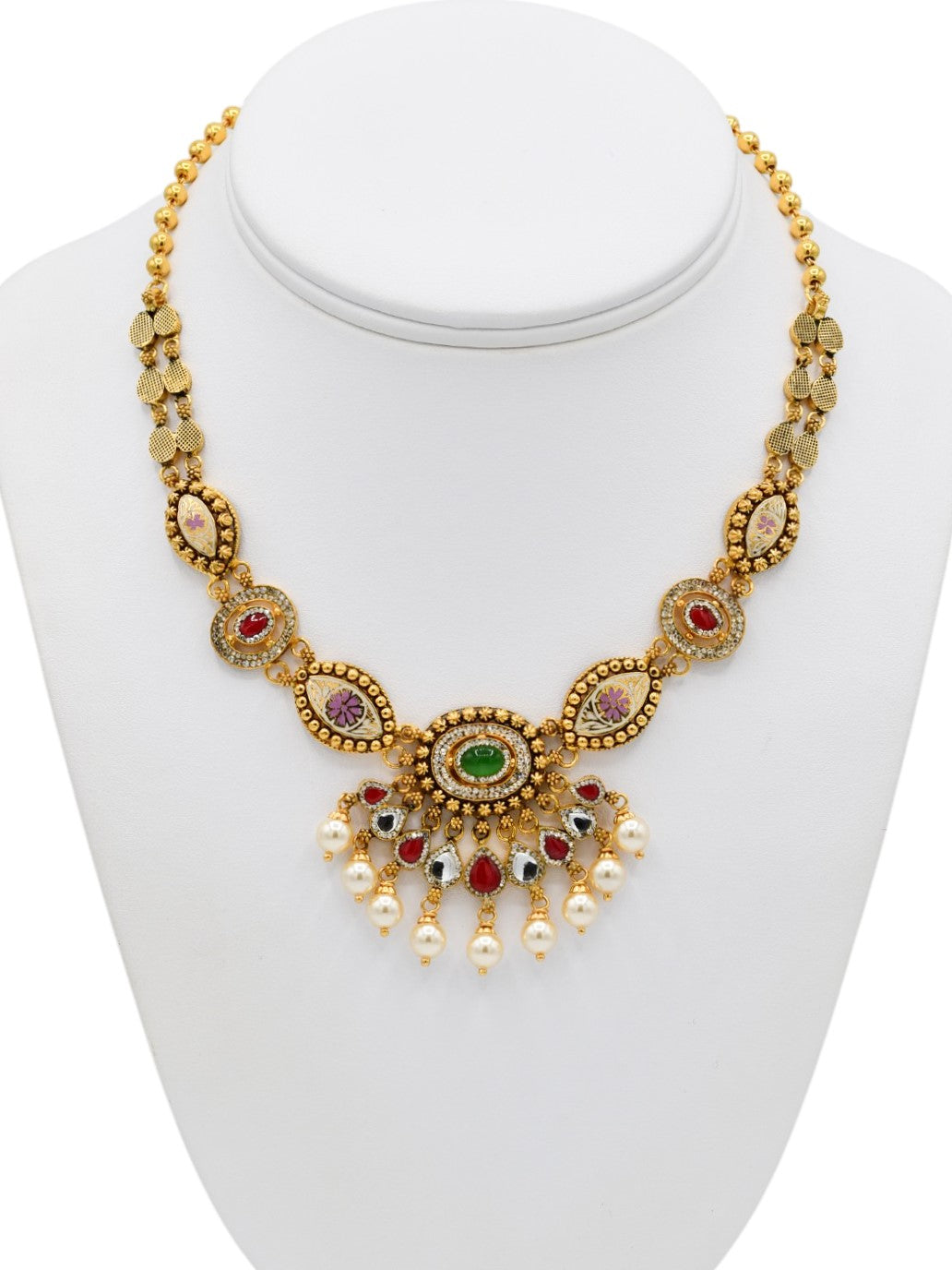 22ct Gold Antique Pearl Kundan Necklace Set