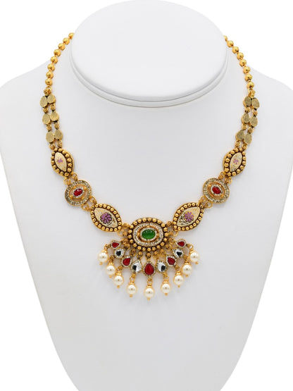 22ct Gold Antique Pearl Kundan Necklace Set
