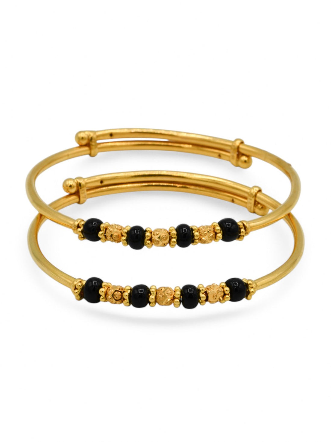 22ct Gold Black Beads Adjustable Pair Baby Bangle - Roop Darshan
