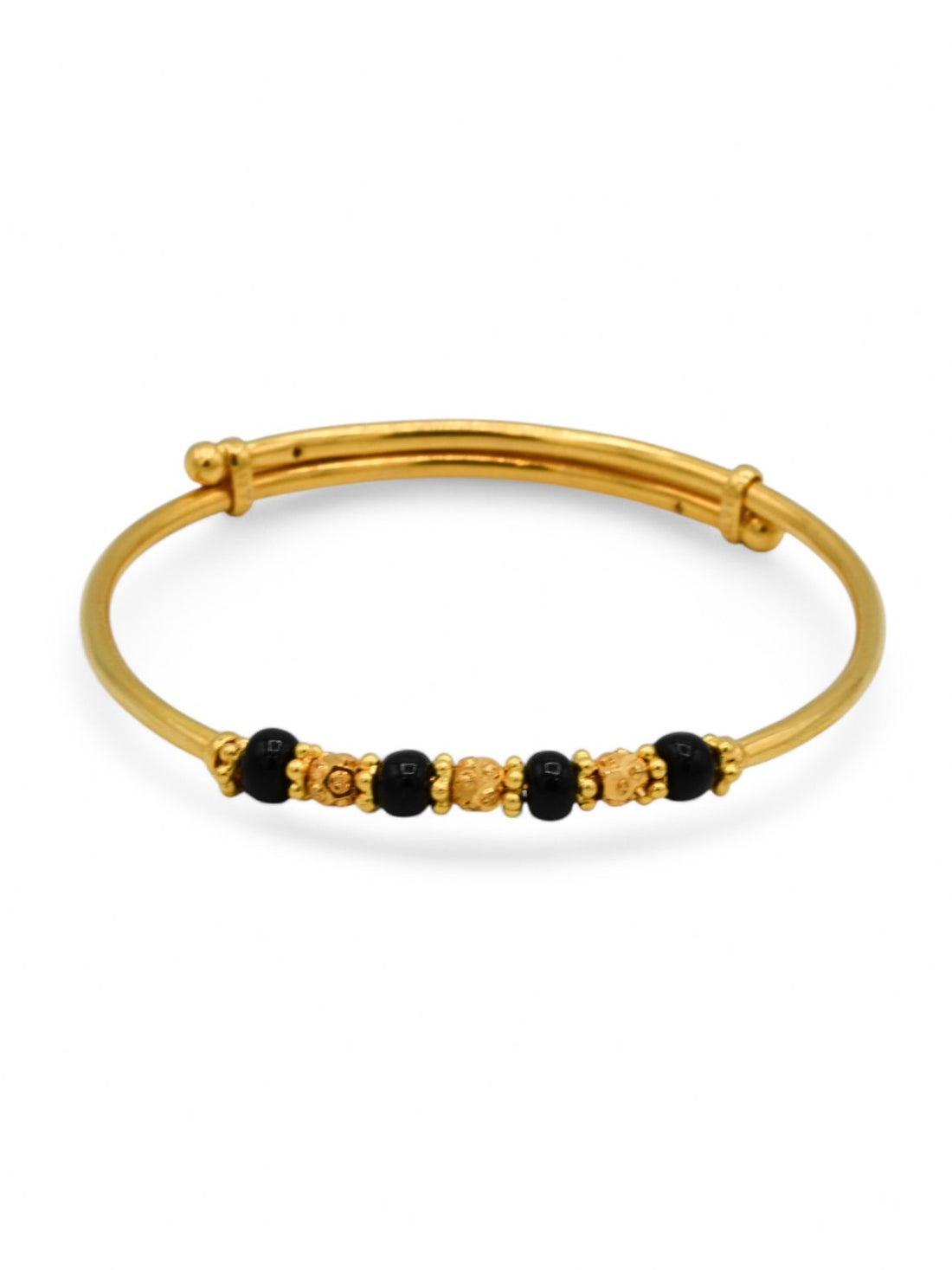 22ct Gold Black Beads Adjustable Pair Baby Bangle - Roop Darshan