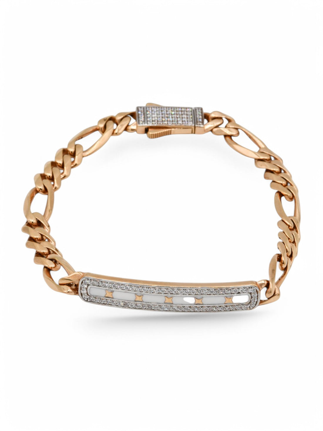 18ct Rose Gold Meena CZ Curb Mens Bracelet - Roop Darshan