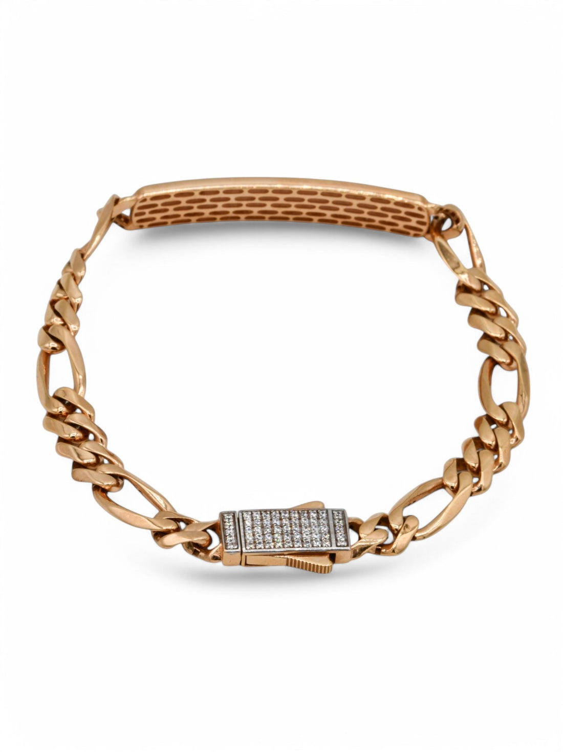 18ct Rose Gold Meena CZ Curb Mens Bracelet - Roop Darshan