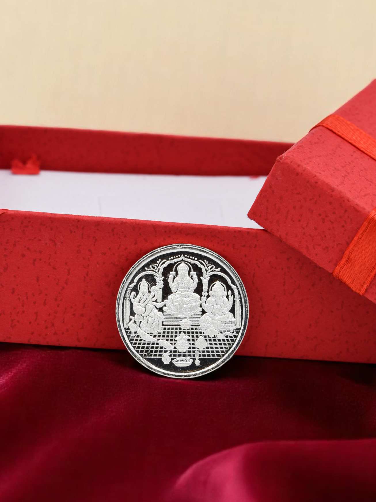 5 Grams Silver Laxmiji, Saraswati &amp; Ganesha Coin