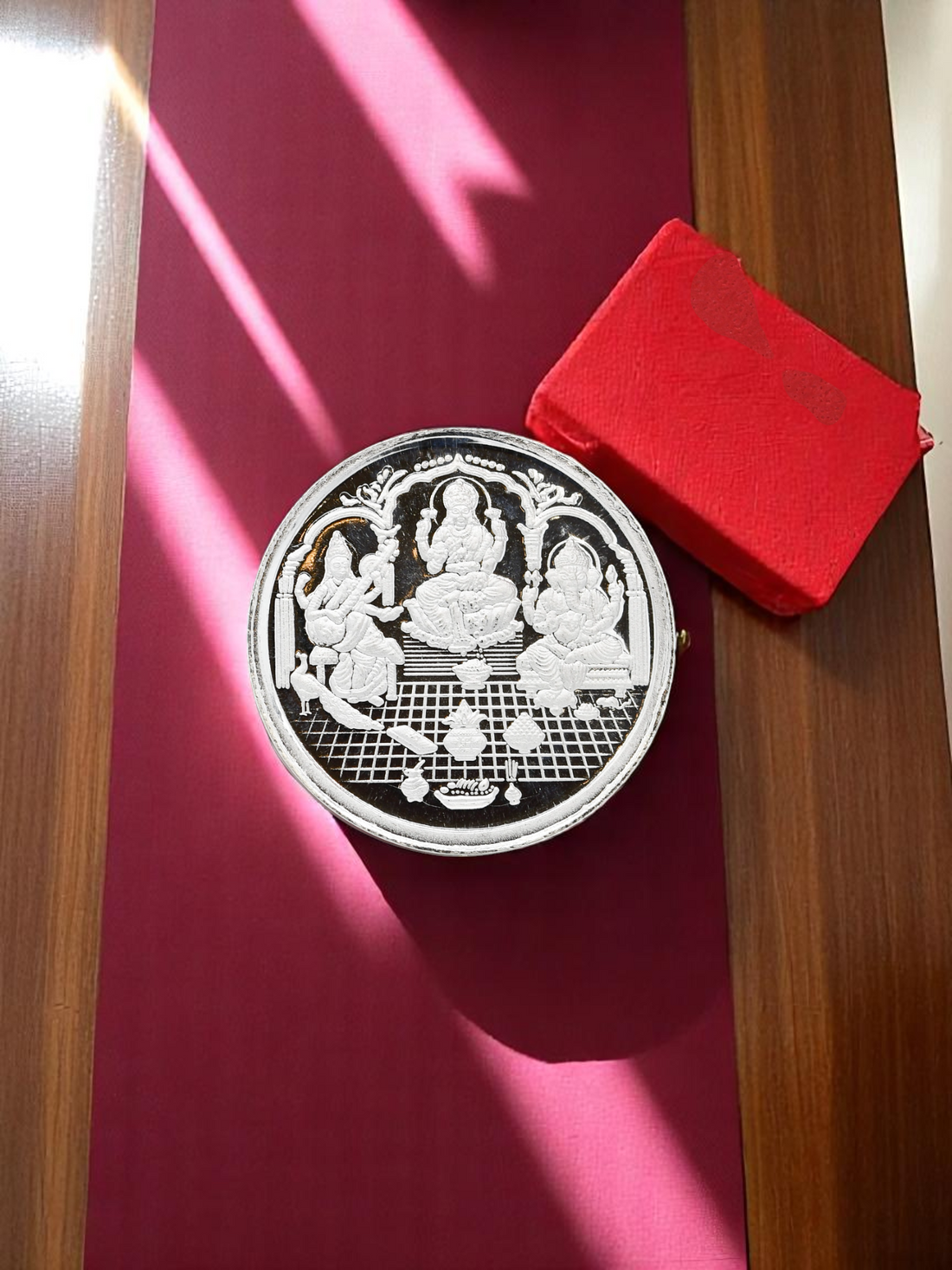 10 Grams Silver Laxmiji, Saraswati &amp; Ganesha Coin