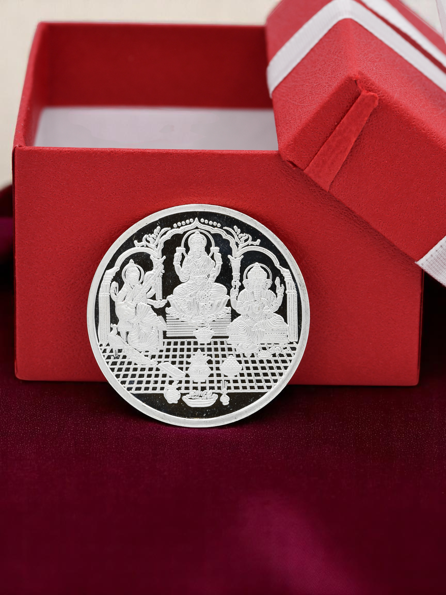 20 Grams Silver Laxmiji, Saraswati &amp; Ganesha Coin - Roop Darshan