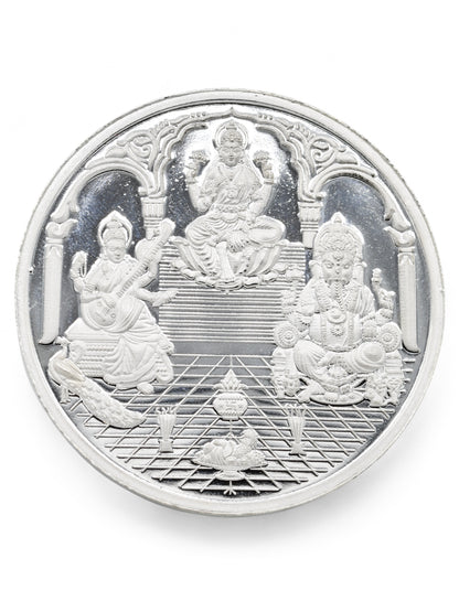 100 Grams Silver Laxmiji, Saraswati &amp; Ganesha Coin