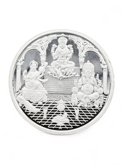 50 Grams Silver Laxmiji, Saraswati &amp; Ganesha Coin