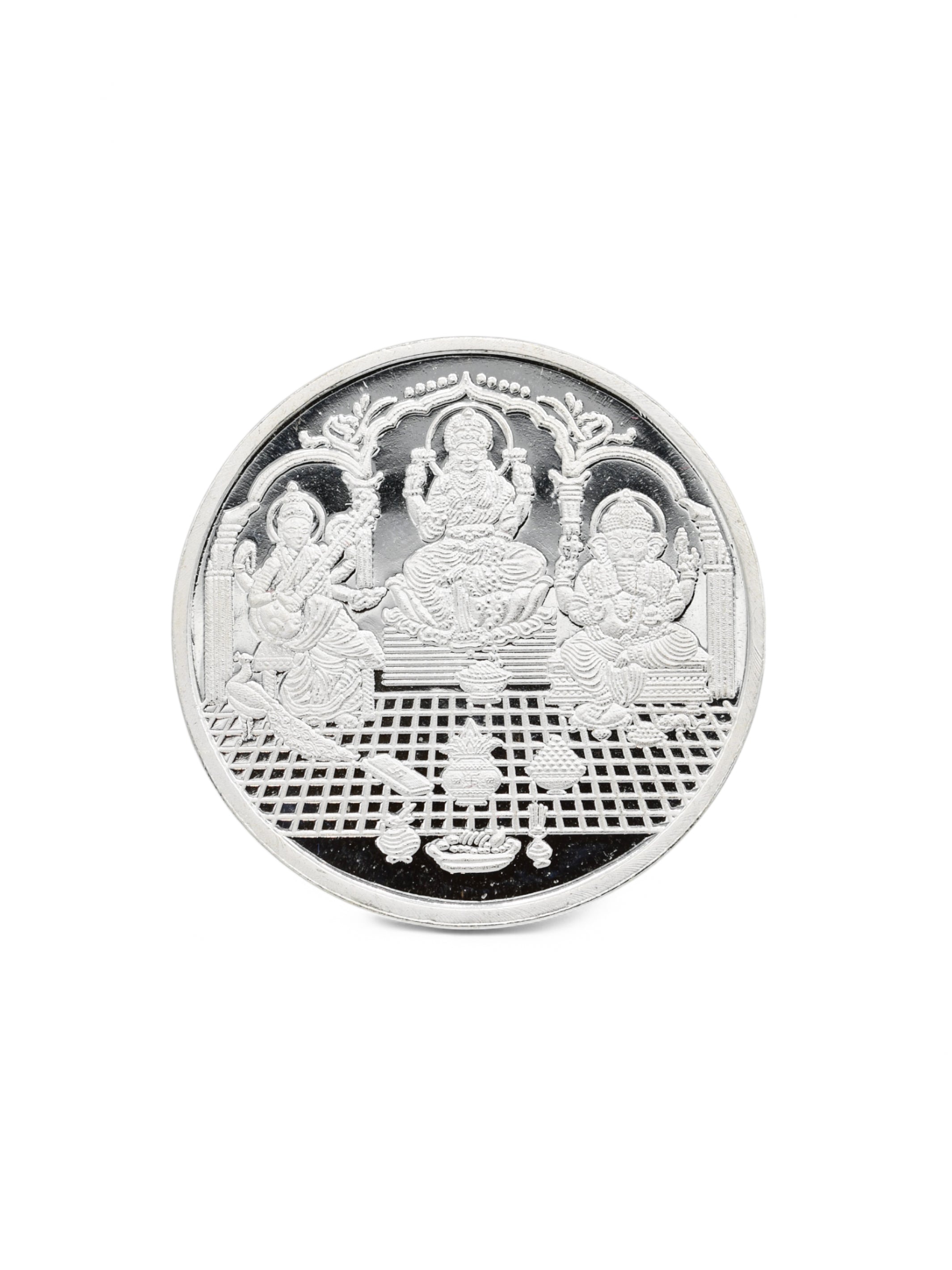 20 Grams Silver Laxmiji, Saraswati &amp; Ganesha Coin - Roop Darshan