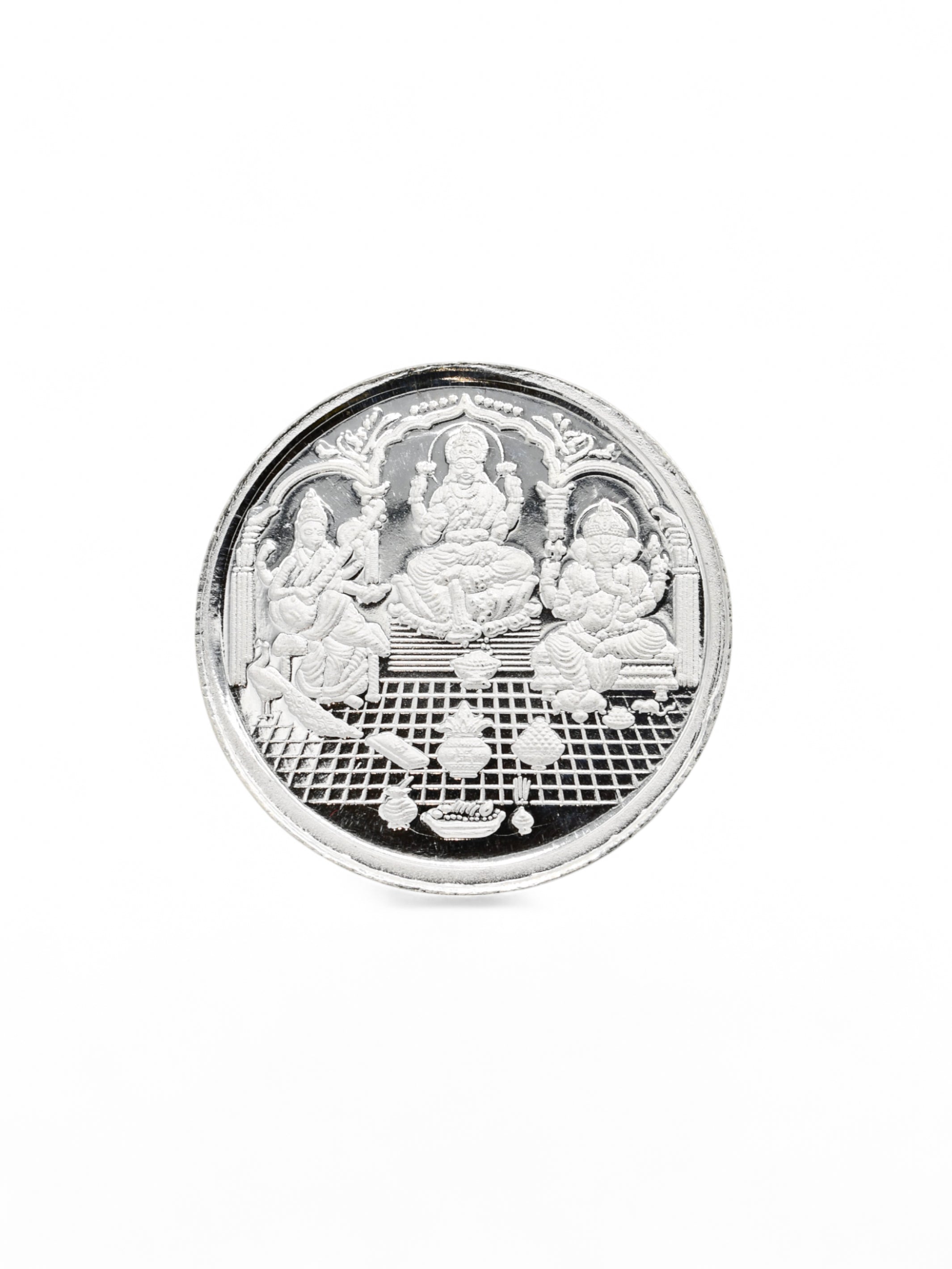10 Grams Silver Laxmiji, Saraswati &amp; Ganesha Coin - Roop Darshan
