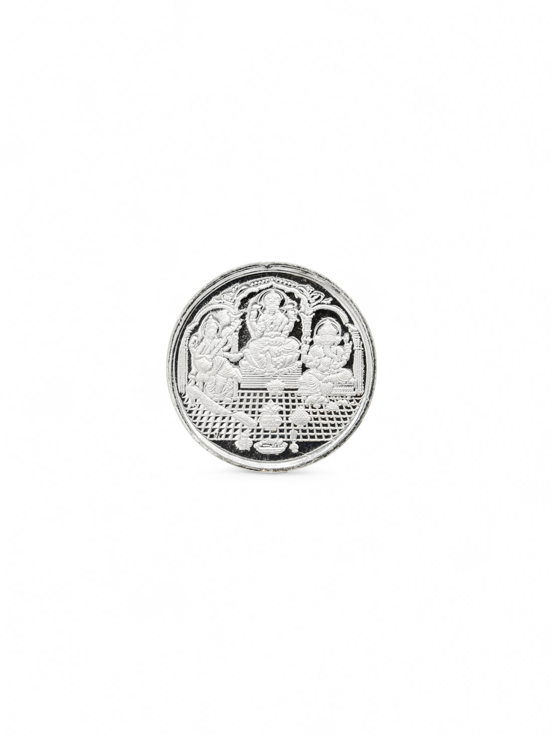 5 Grams Silver Laxmiji, Saraswati &amp; Ganesha Coin