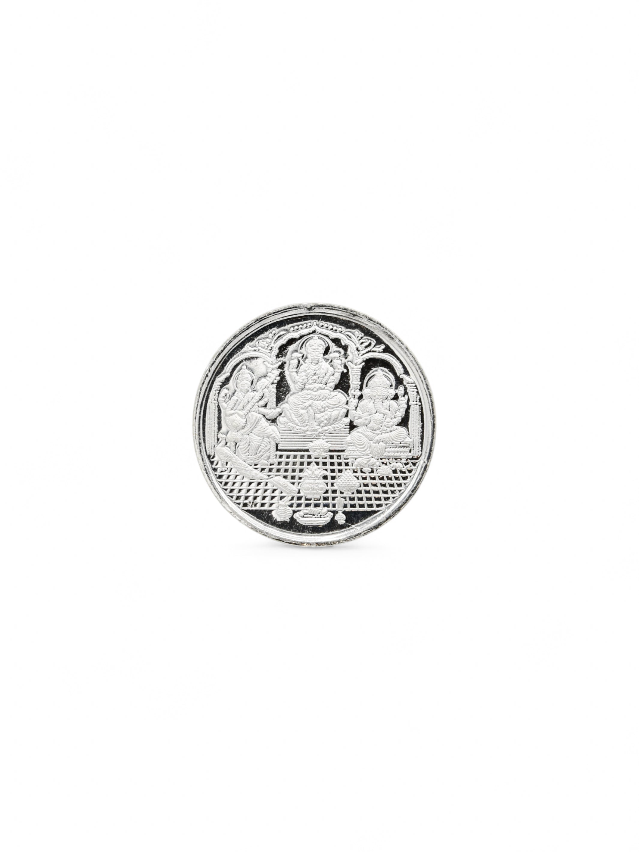 5 Grams Silver Laxmiji, Saraswati &amp; Ganesha Coin - Roop Darshan