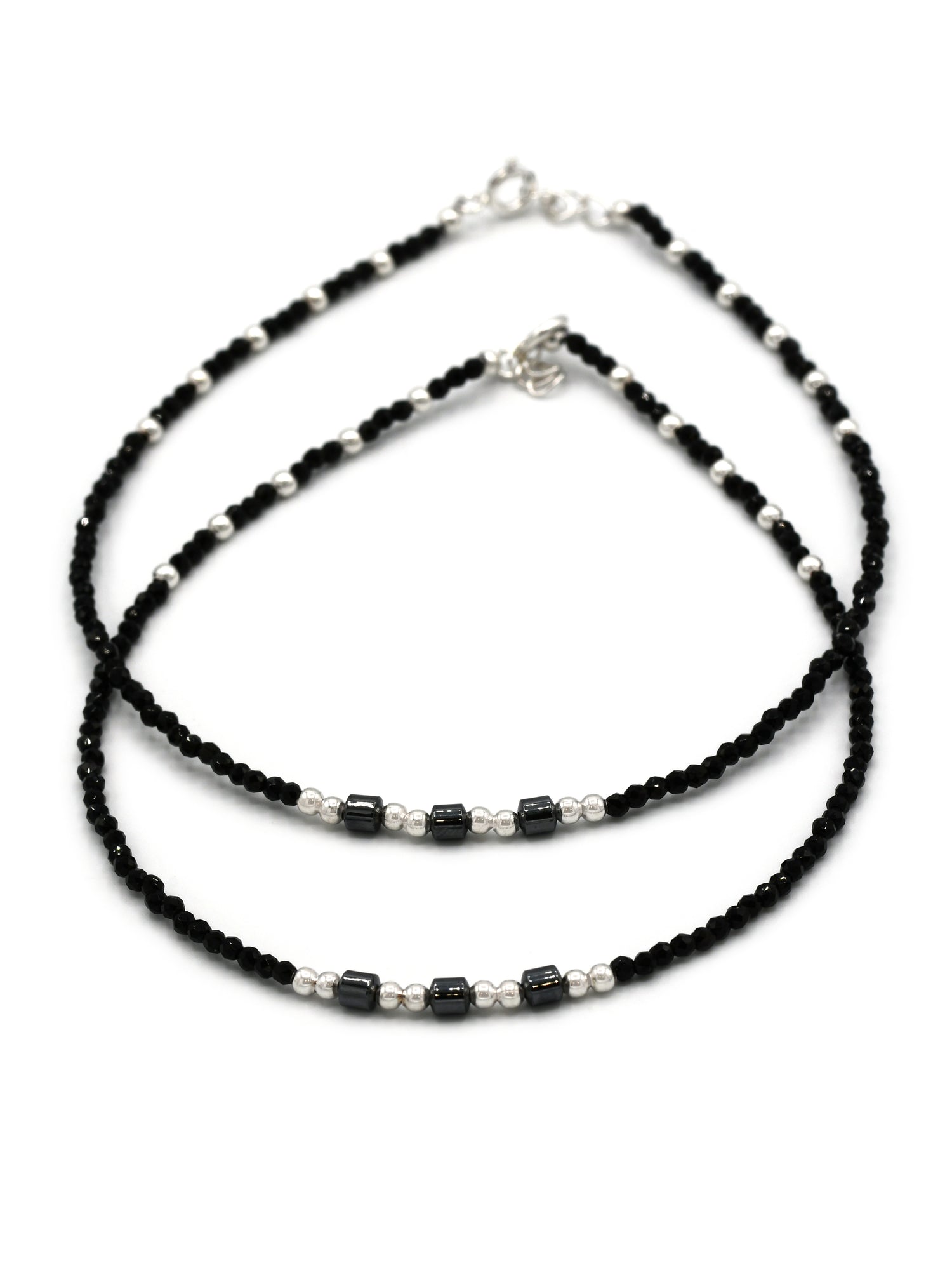 Sterling Silver Black Beads Anklets