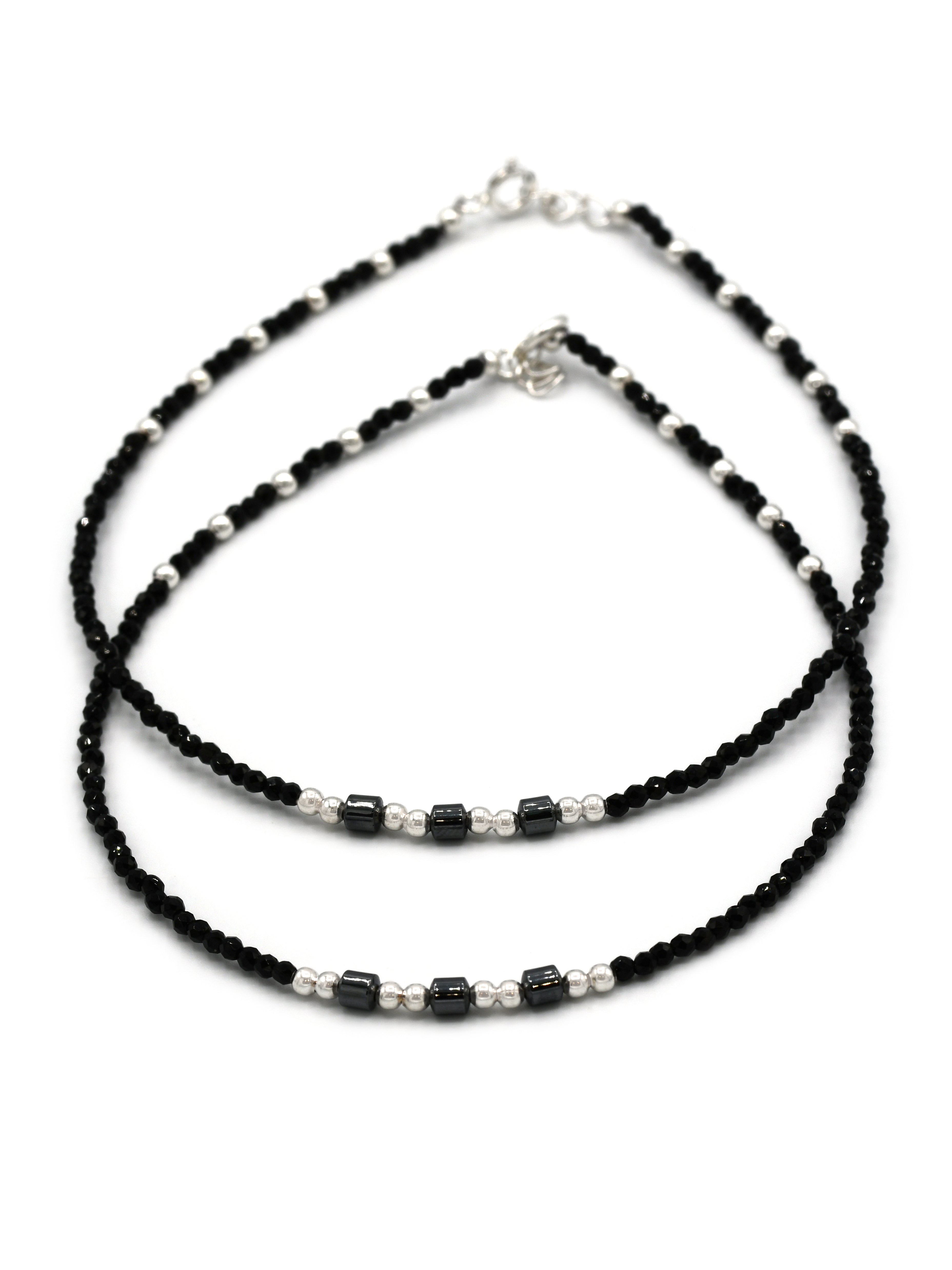 Sterling Silver Black Beads Anklets
