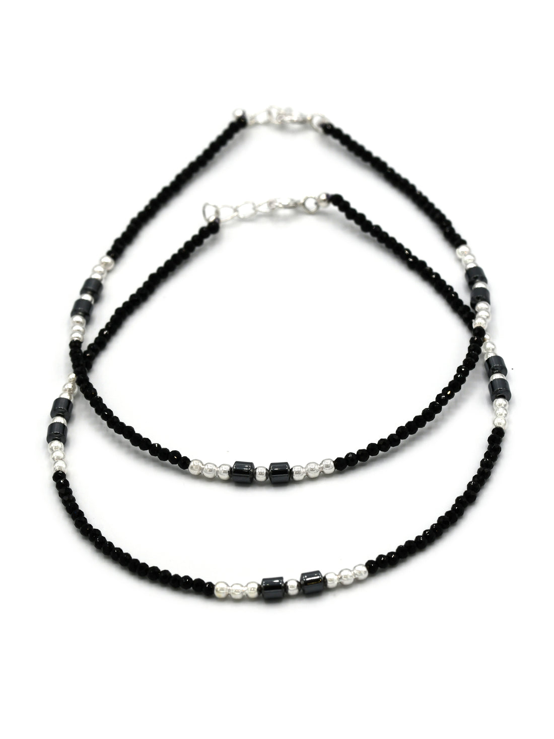 Sterling Silver Black Beads Anklets