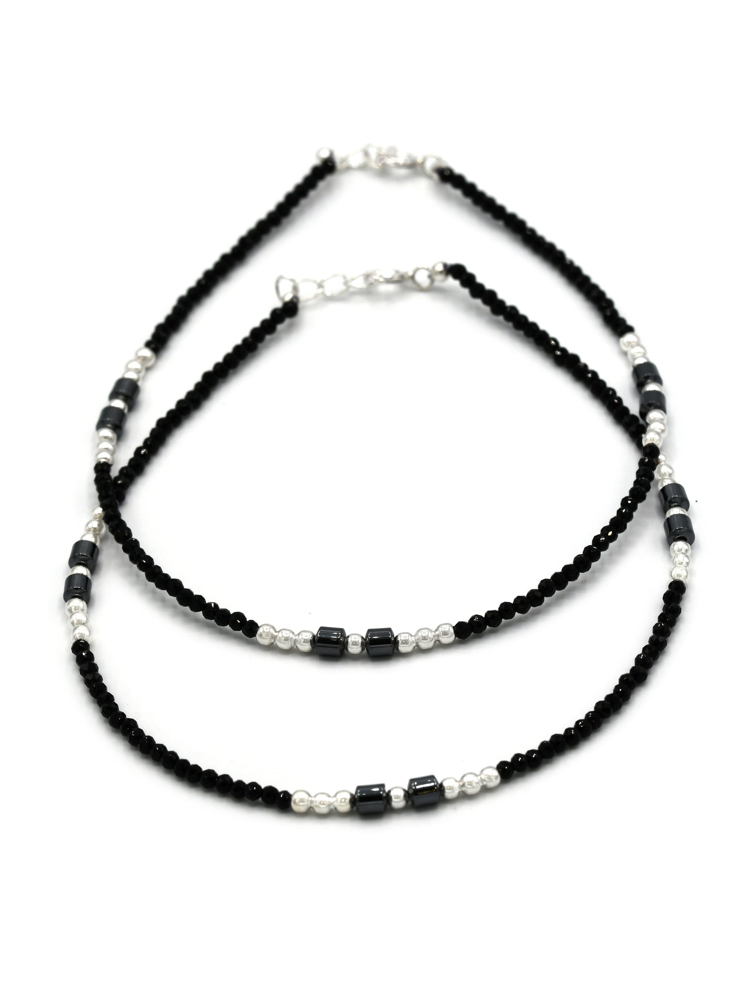 Sterling Silver Black Beads Anklets