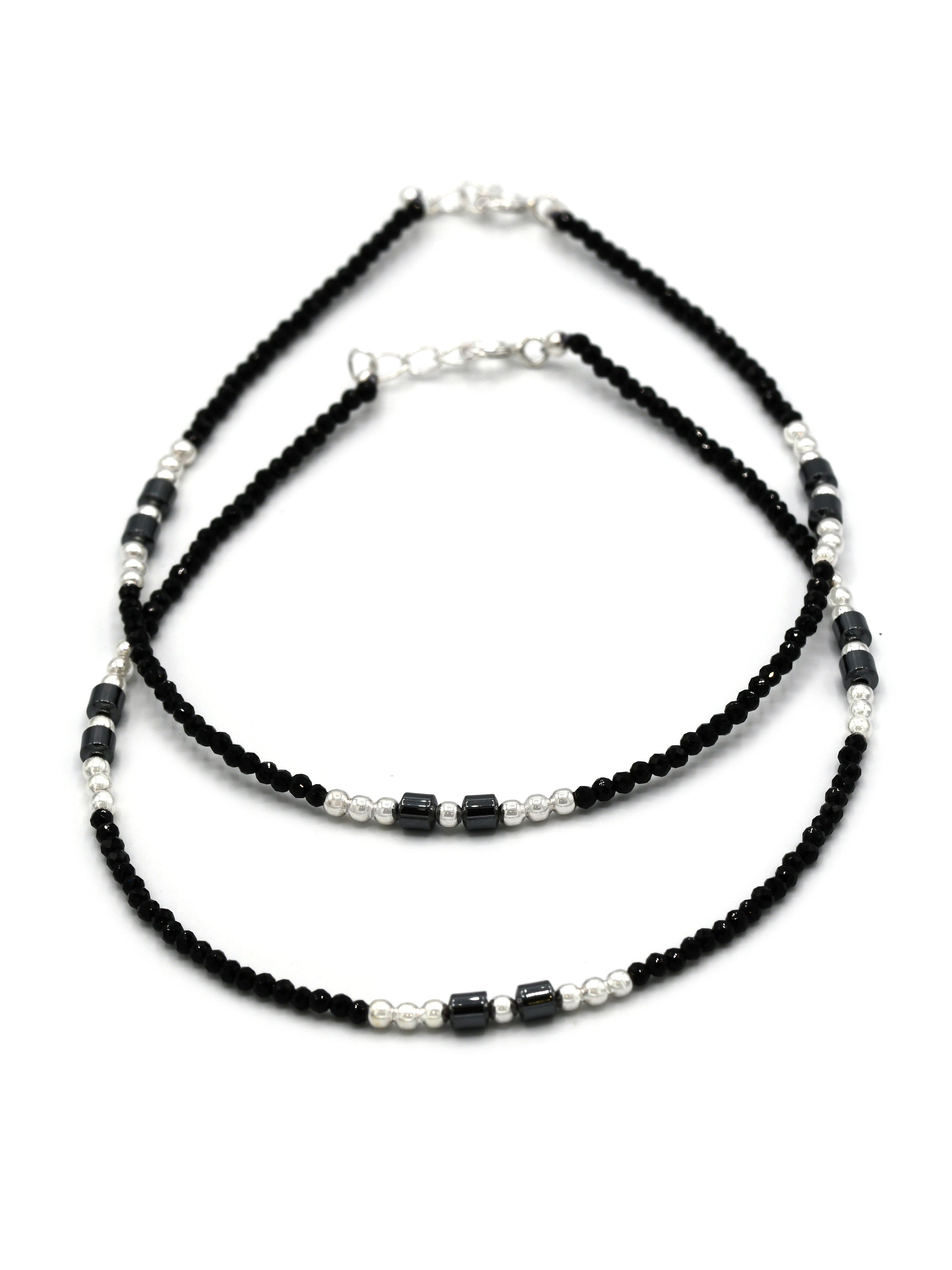 Sterling Silver Black Beads Anklets