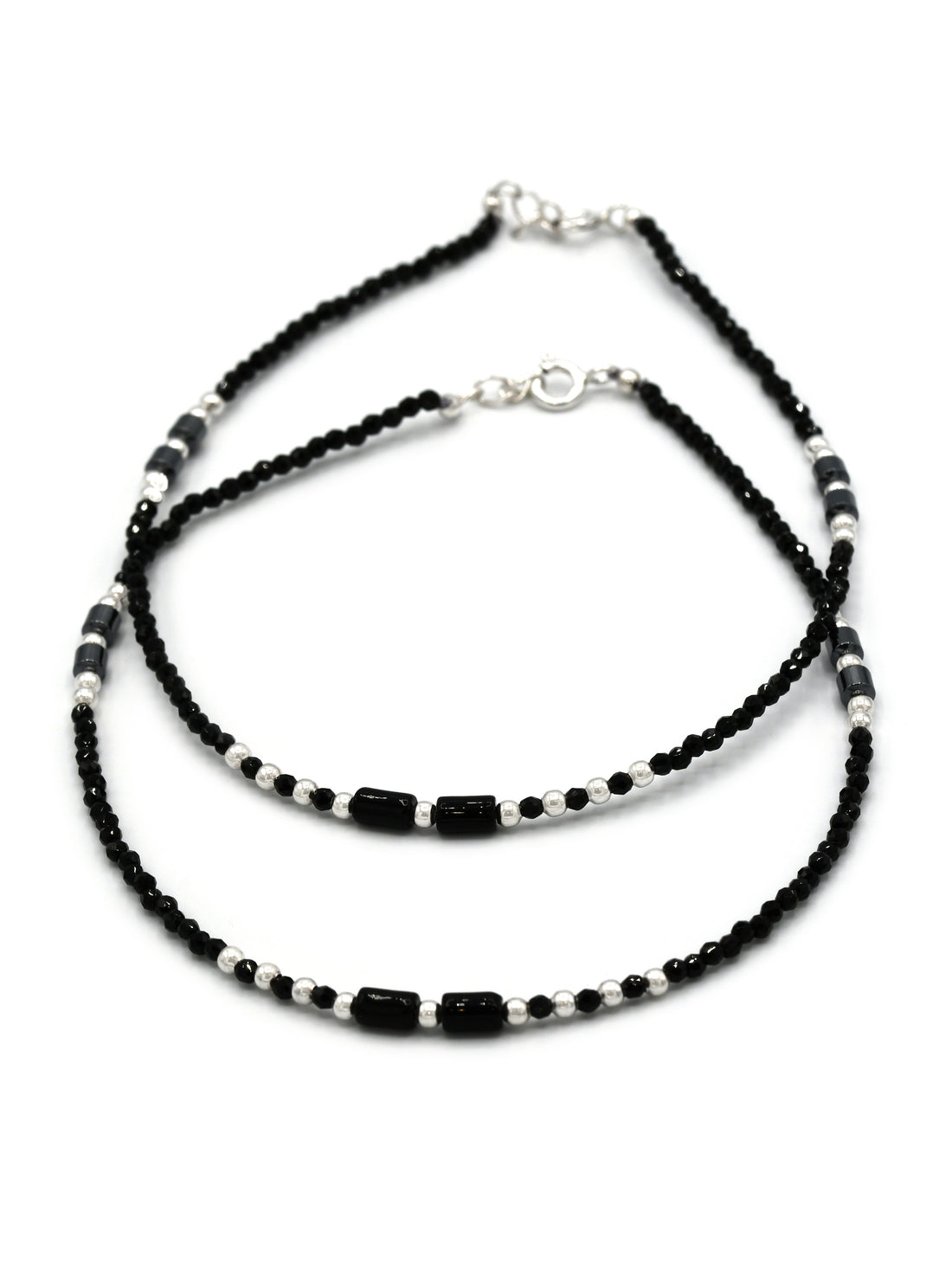 Sterling Silver Black Beads Anklets