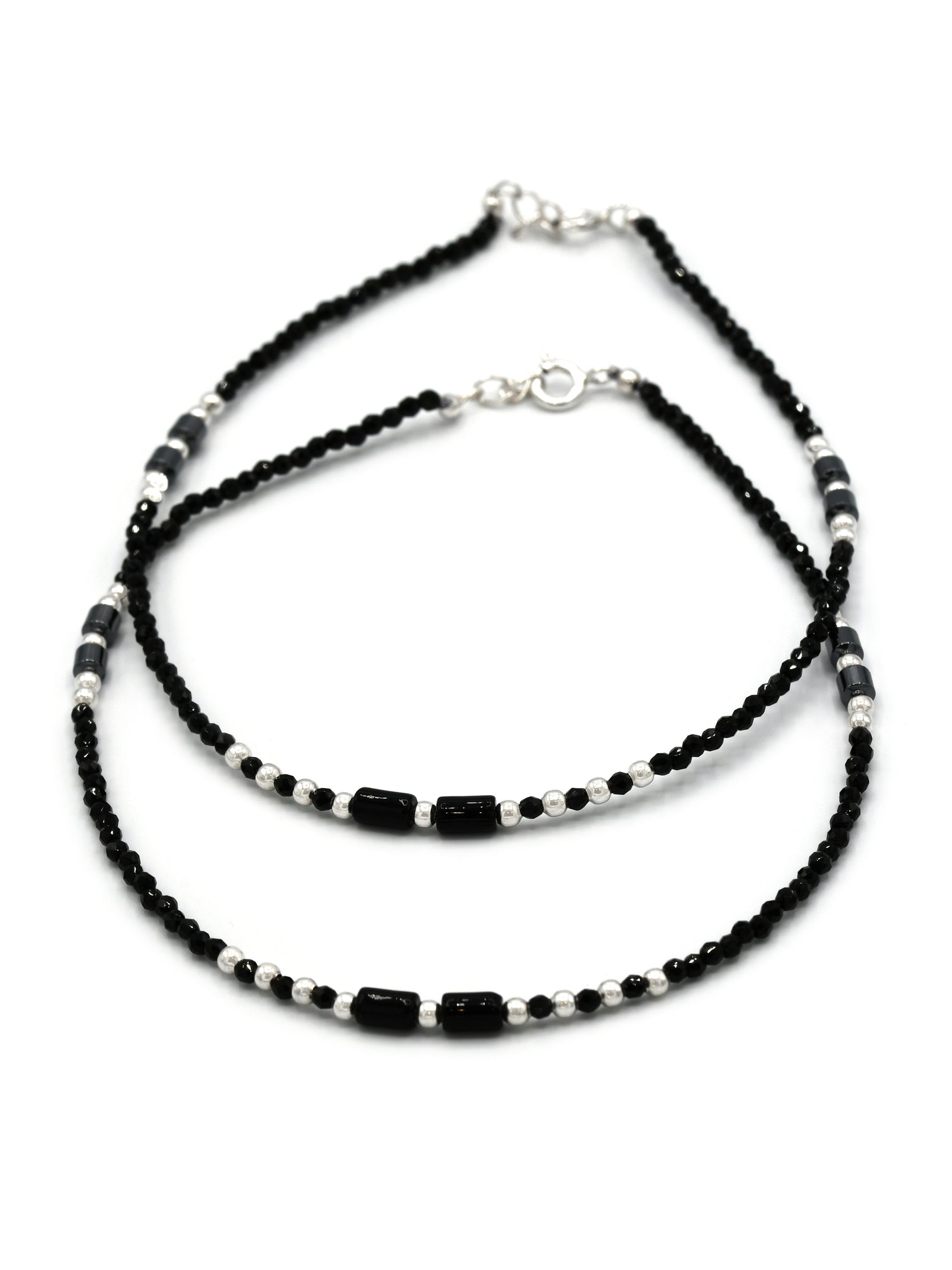 Sterling Silver Black Beads Anklets