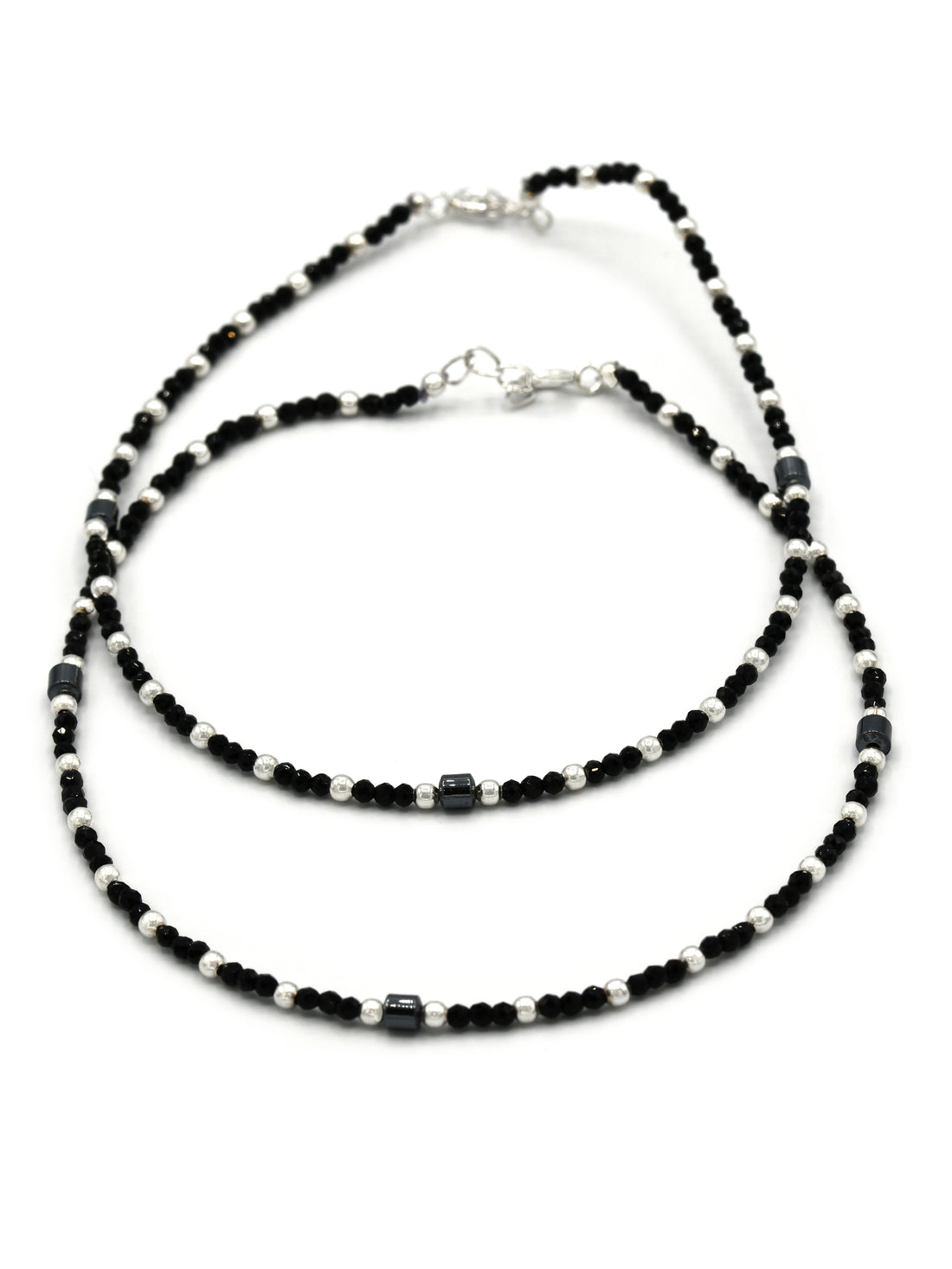 Sterling Silver Black Beads Anklets
