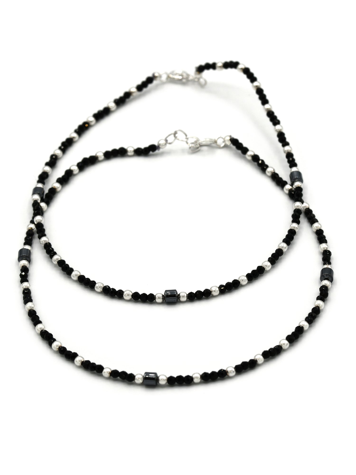 Sterling Silver Black Beads Anklets