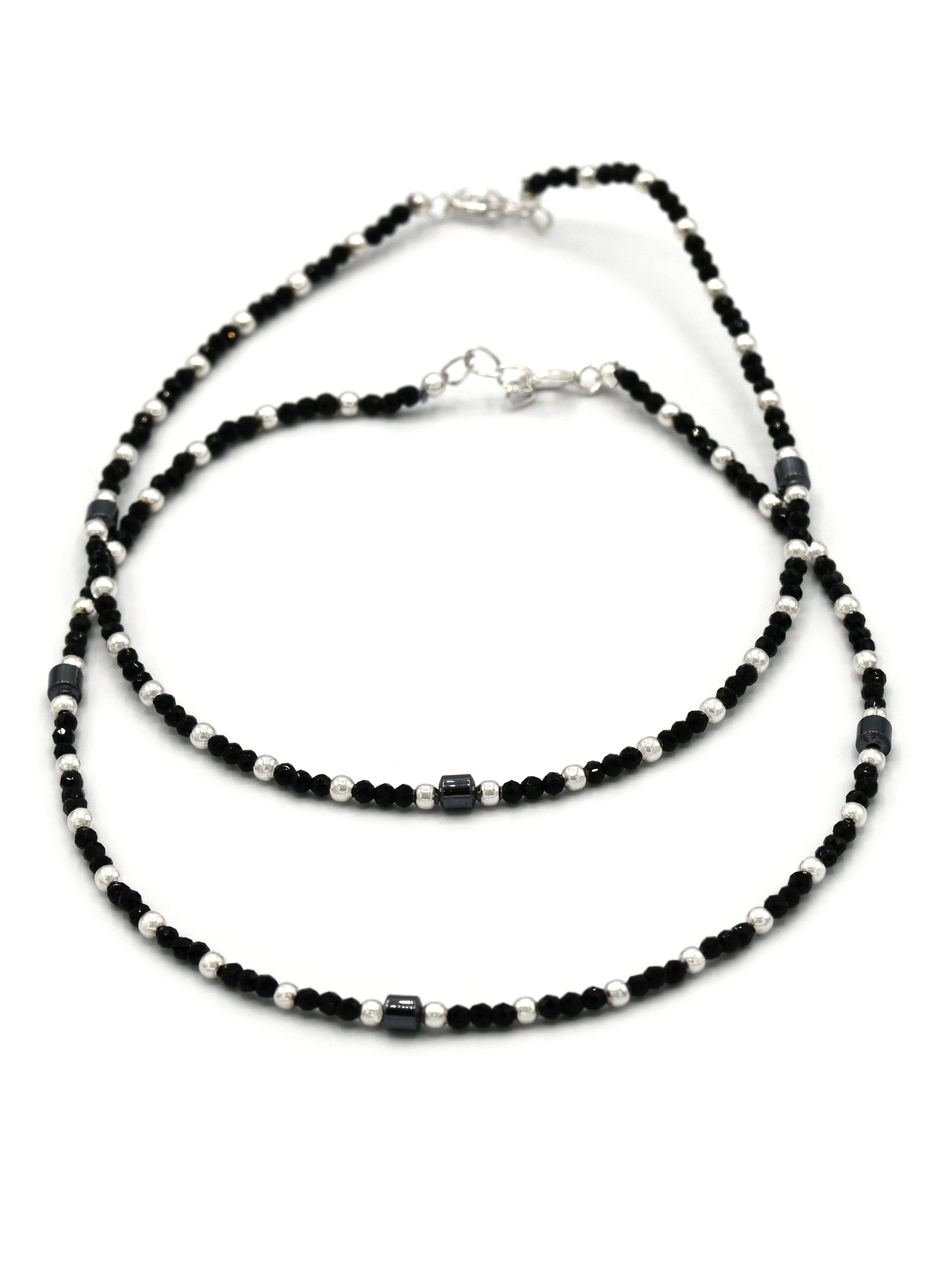 Sterling Silver Black Beads Anklets