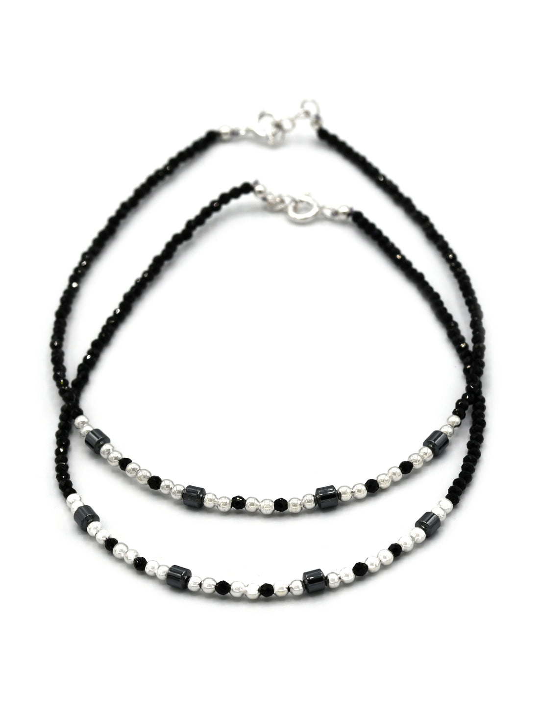 Sterling Silver Black Beads Anklets