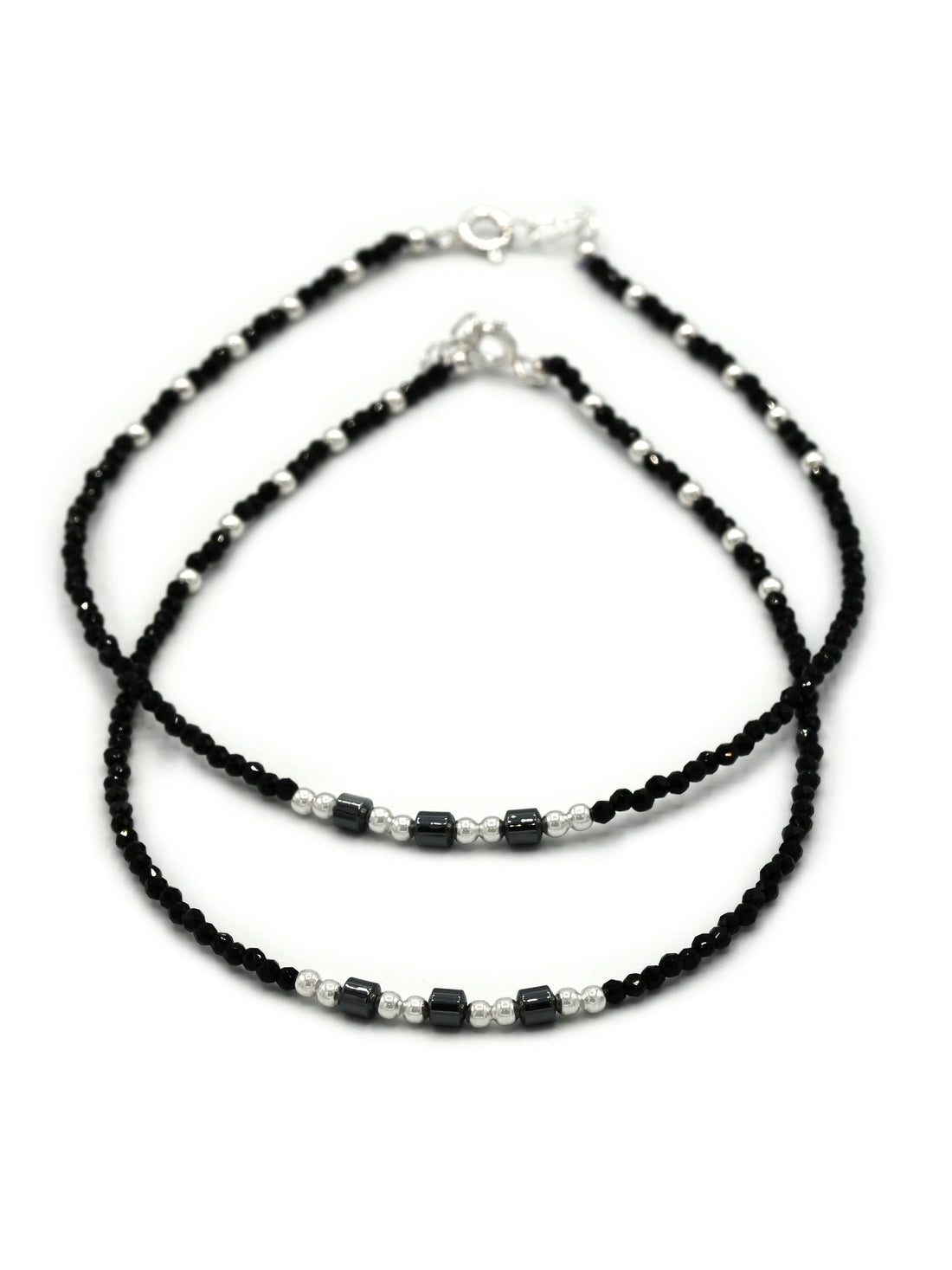 Sterling Silver Black Beads Anklets