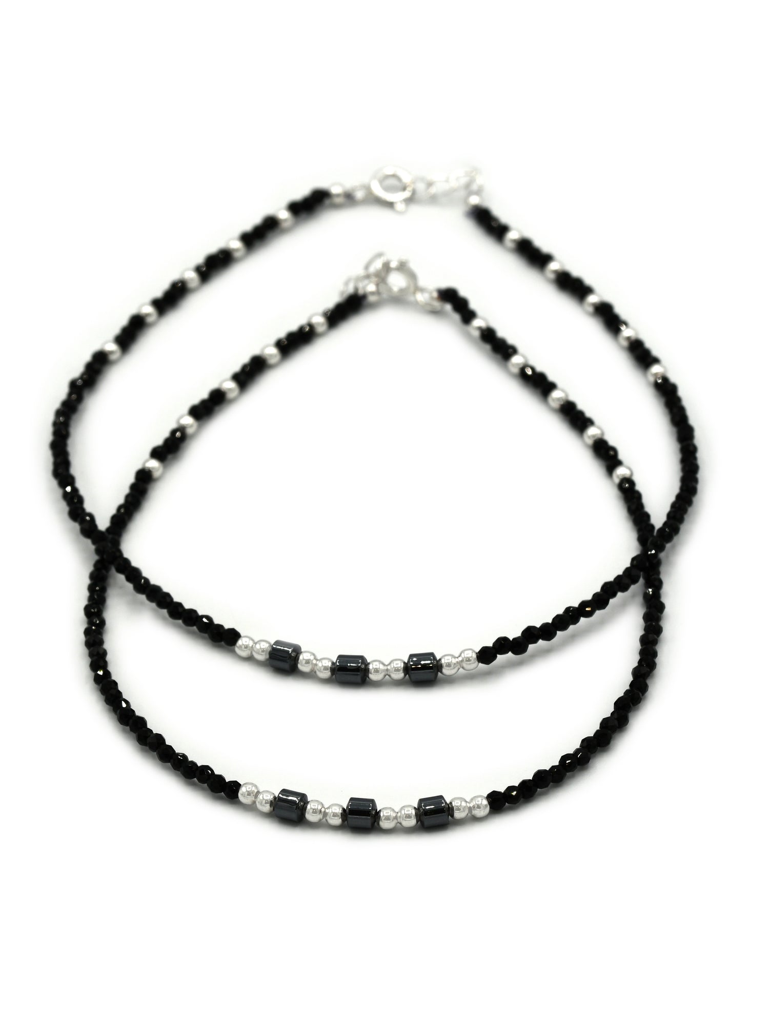 Sterling Silver Black Beads Anklets