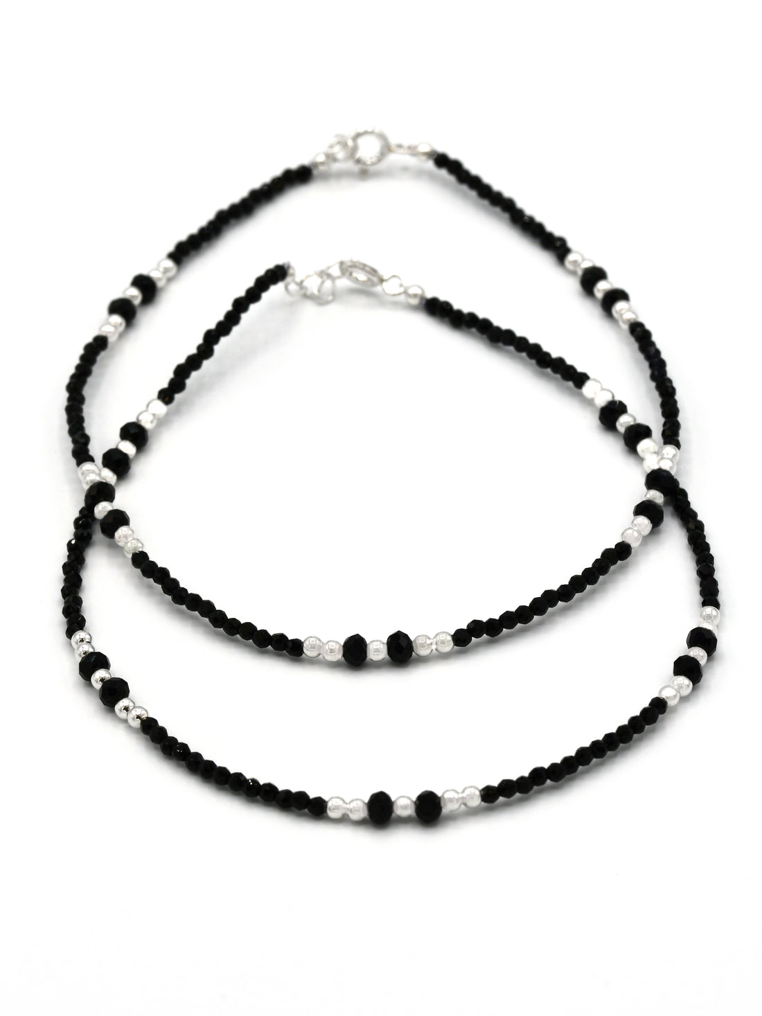 Sterling Silver Black Beads Anklets