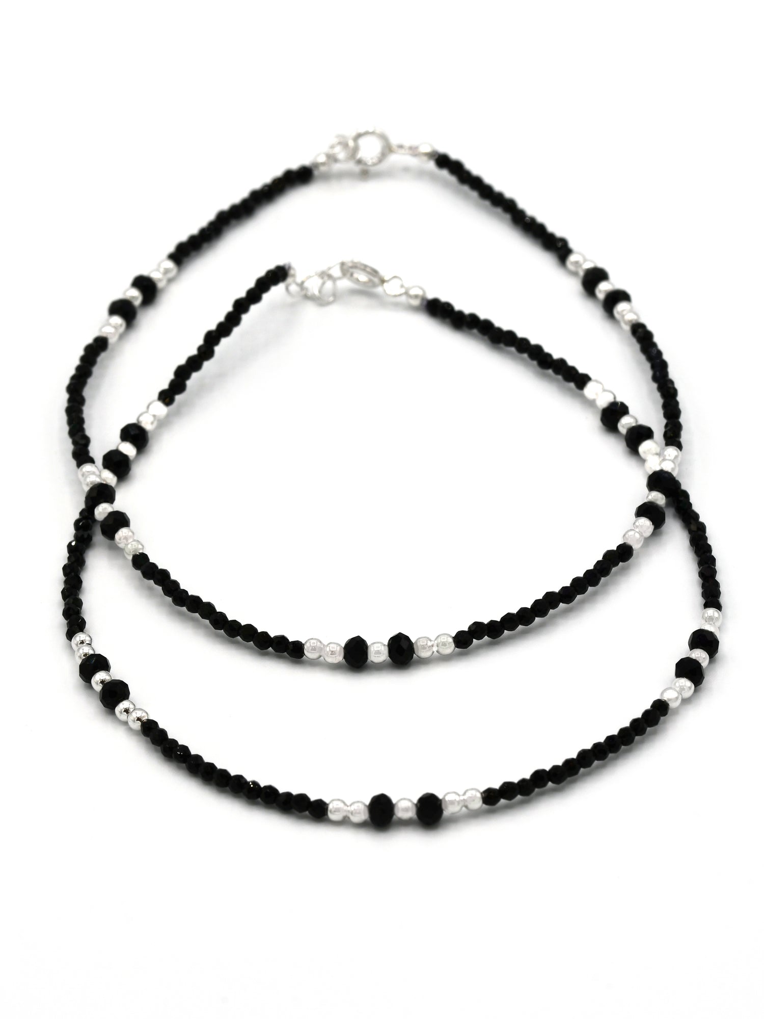 Sterling Silver Black Beads Anklets