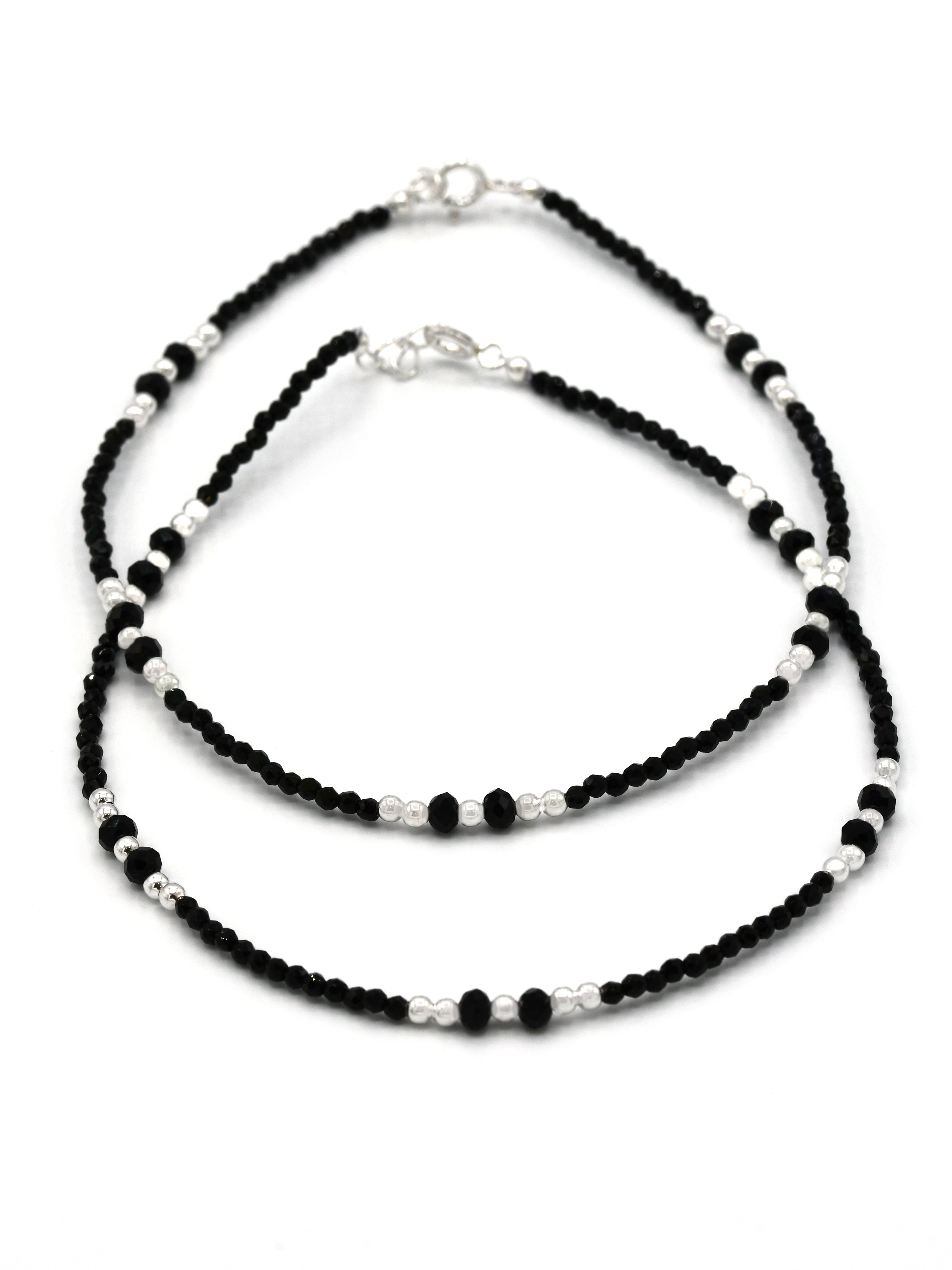 Sterling Silver Black Beads Anklets