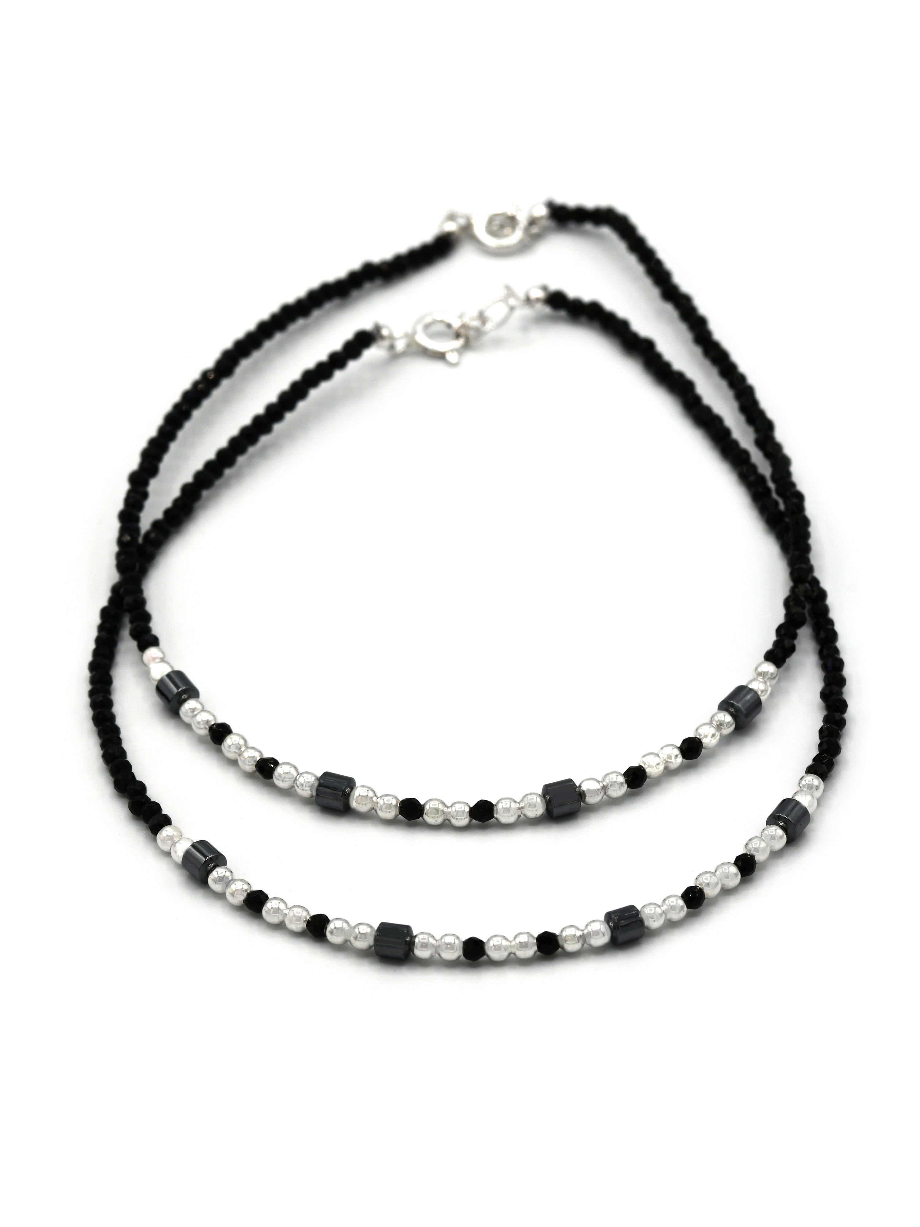 Sterling Silver Black Beads Anklets - Roop Darshan